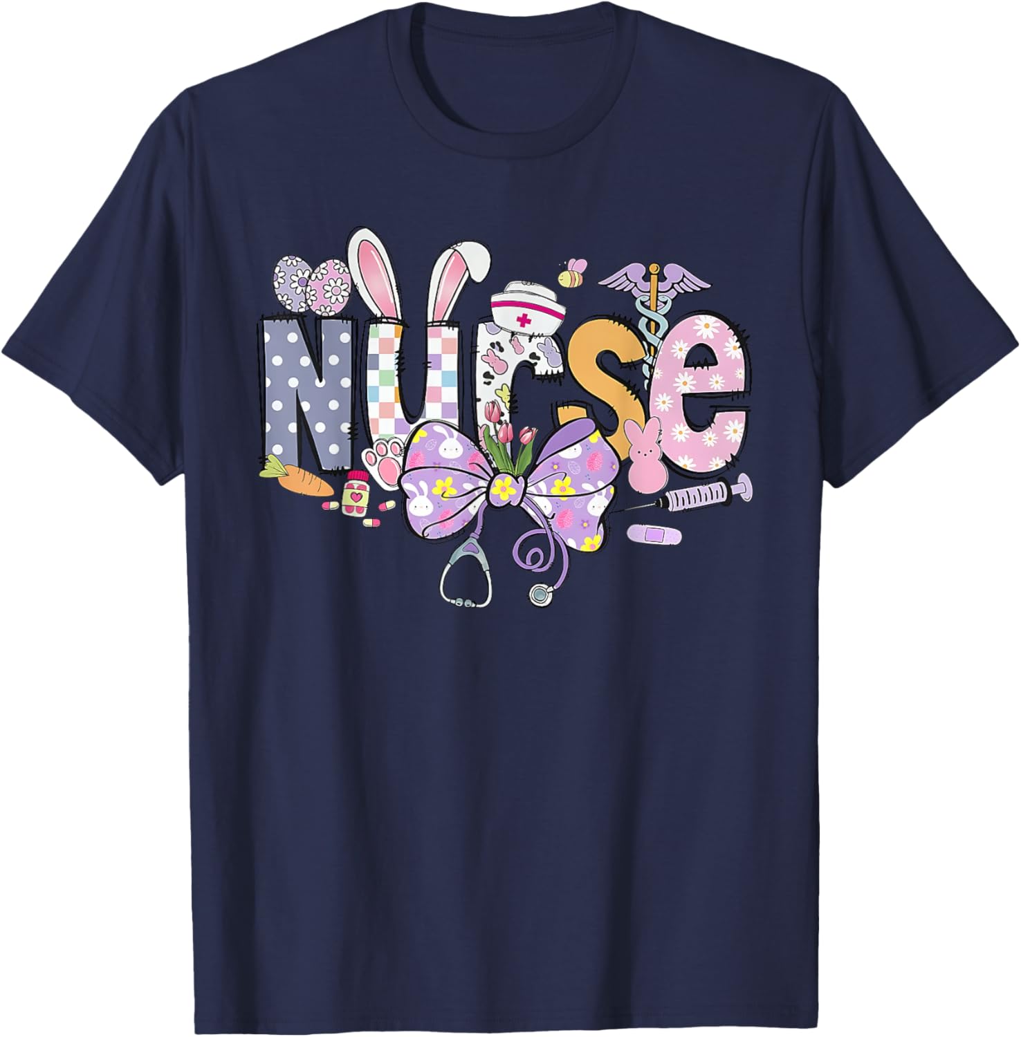 Easter Nurse Coquette Stethoscope Bow Bunny Ear School Nurse T-Shirt