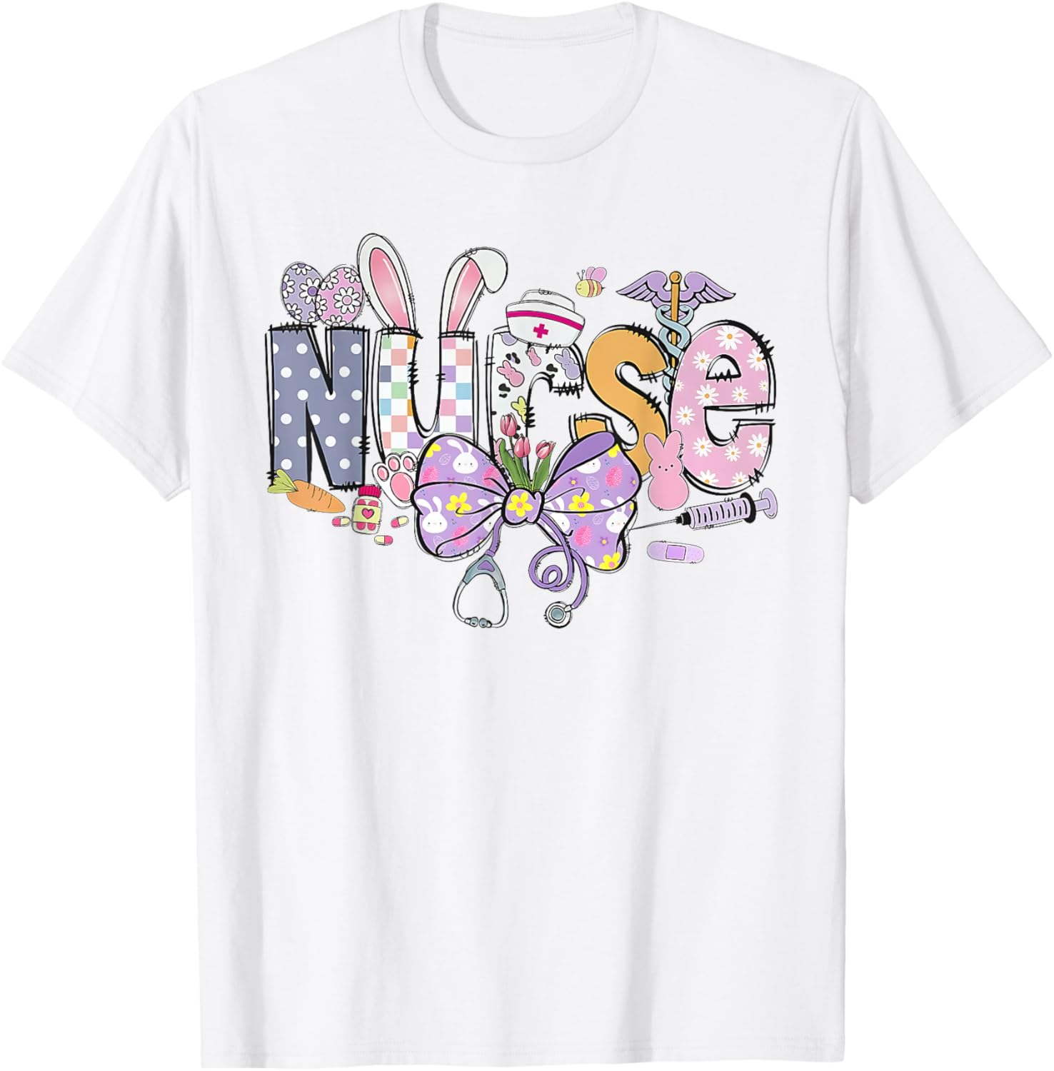 Easter Nurse Coquette Stethoscope Bow Bunny Ear School Nurse T-Shirt