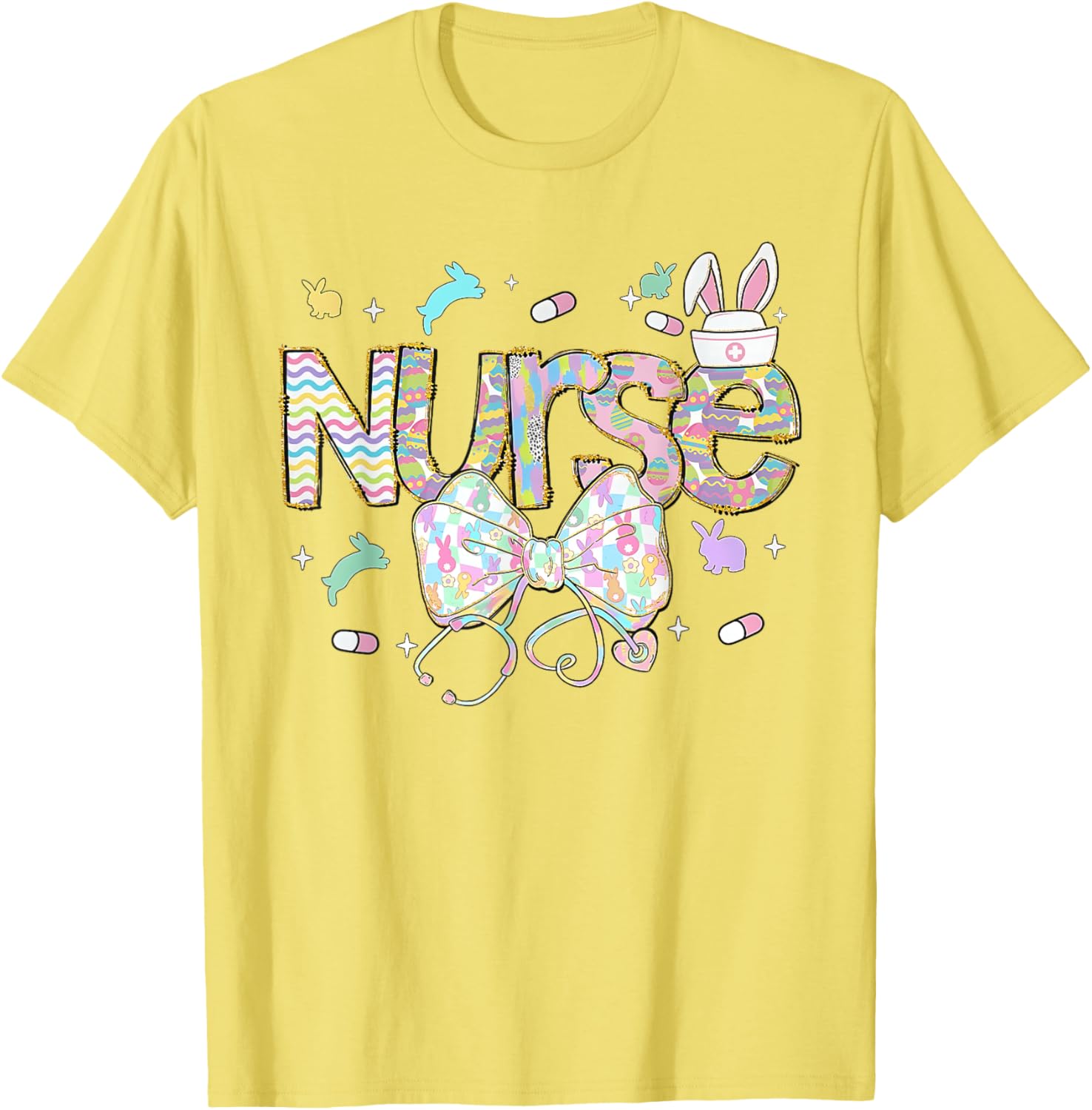 Easter Nurse Coquette Stethoscope Bow Bunny Ear School Nurse T-Shirt