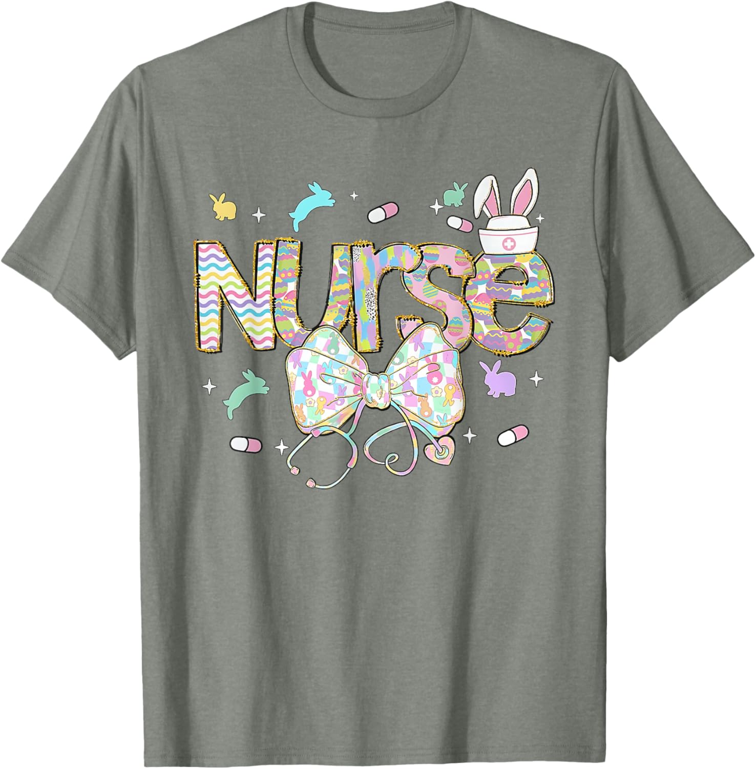 Easter Nurse Coquette Stethoscope Bow Bunny Ear School Nurse T-Shirt