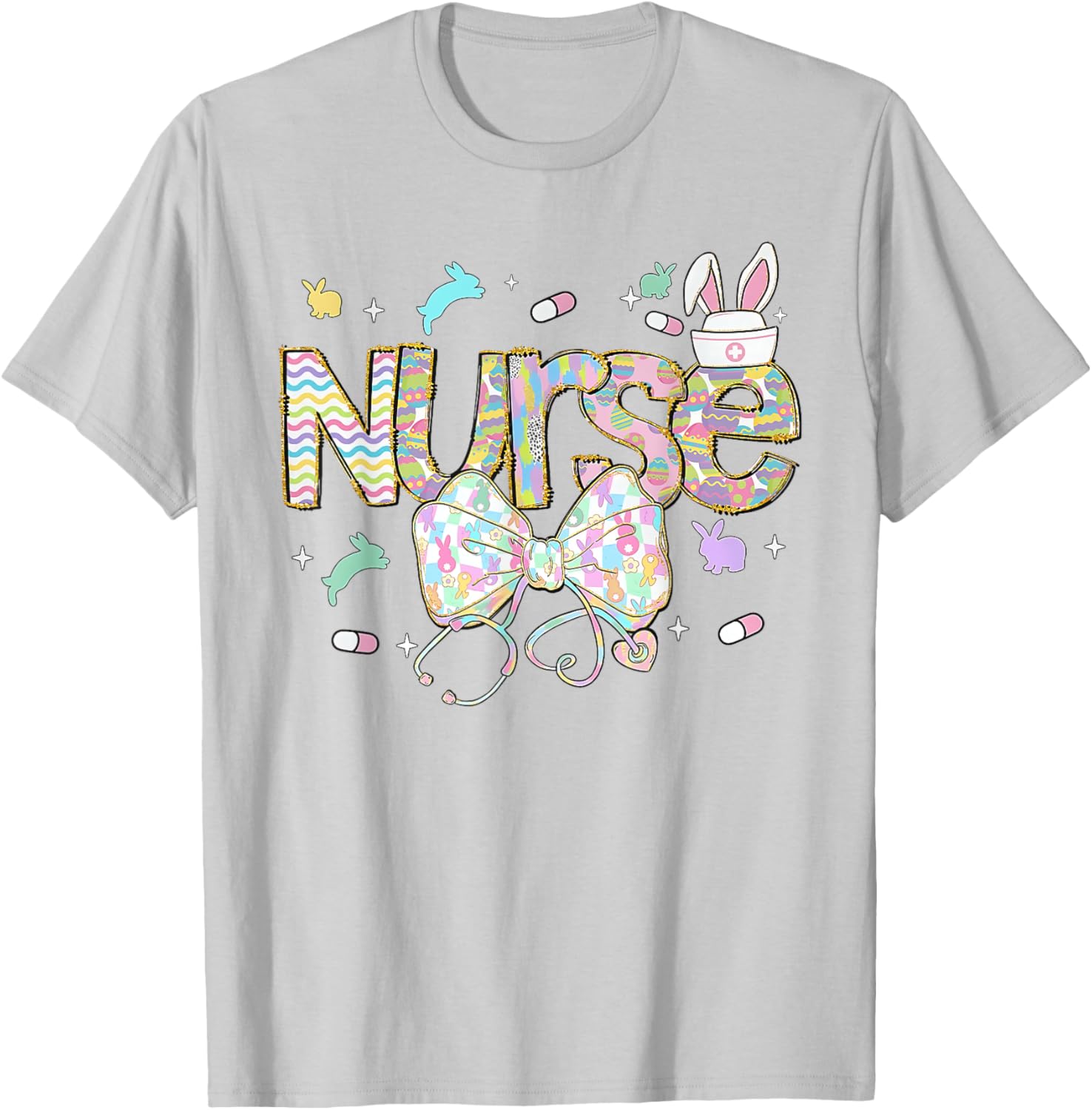 Easter Nurse Coquette Stethoscope Bow Bunny Ear School Nurse T-Shirt