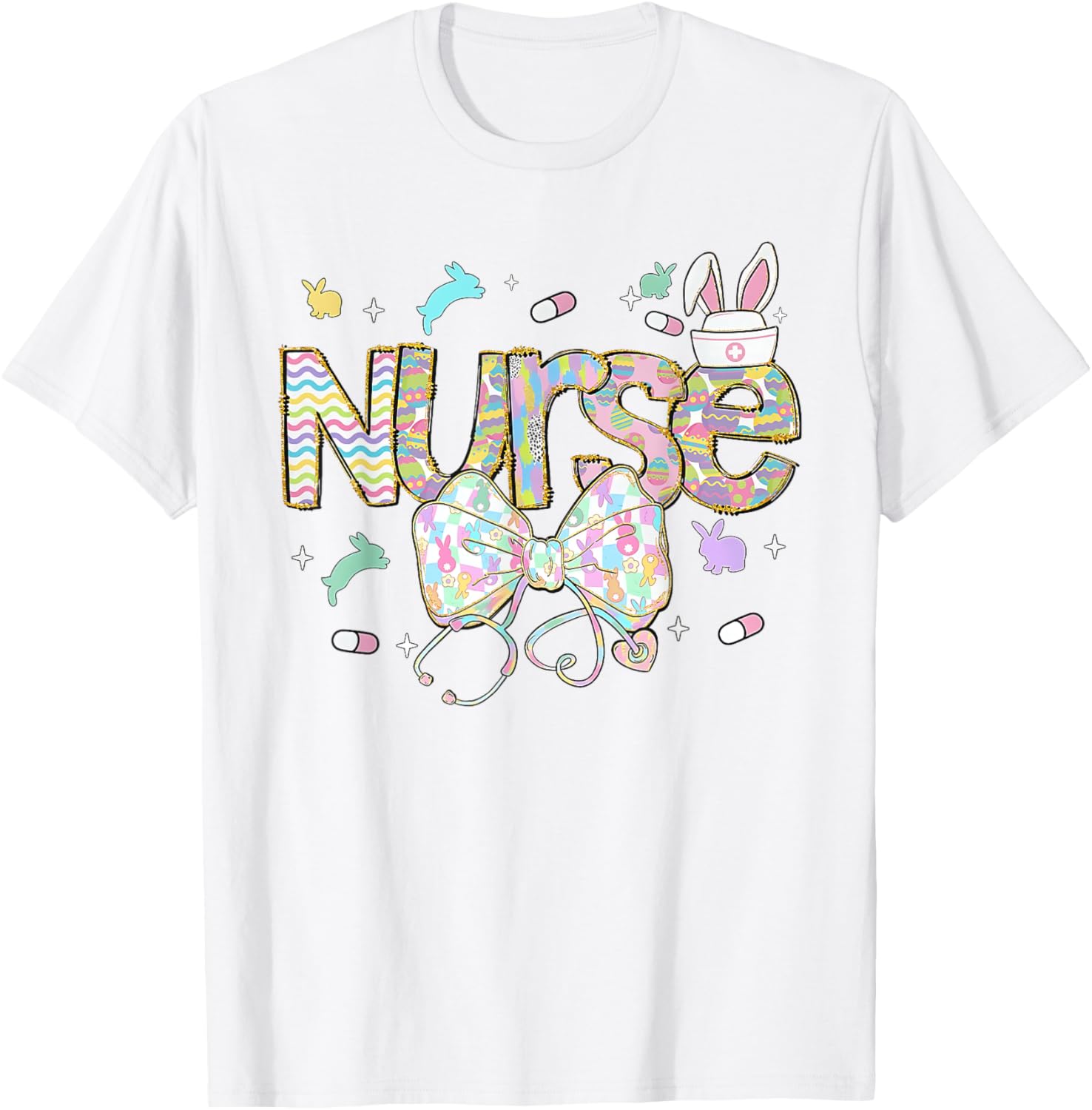 Easter Nurse Coquette Stethoscope Bow Bunny Ear School Nurse T-Shirt