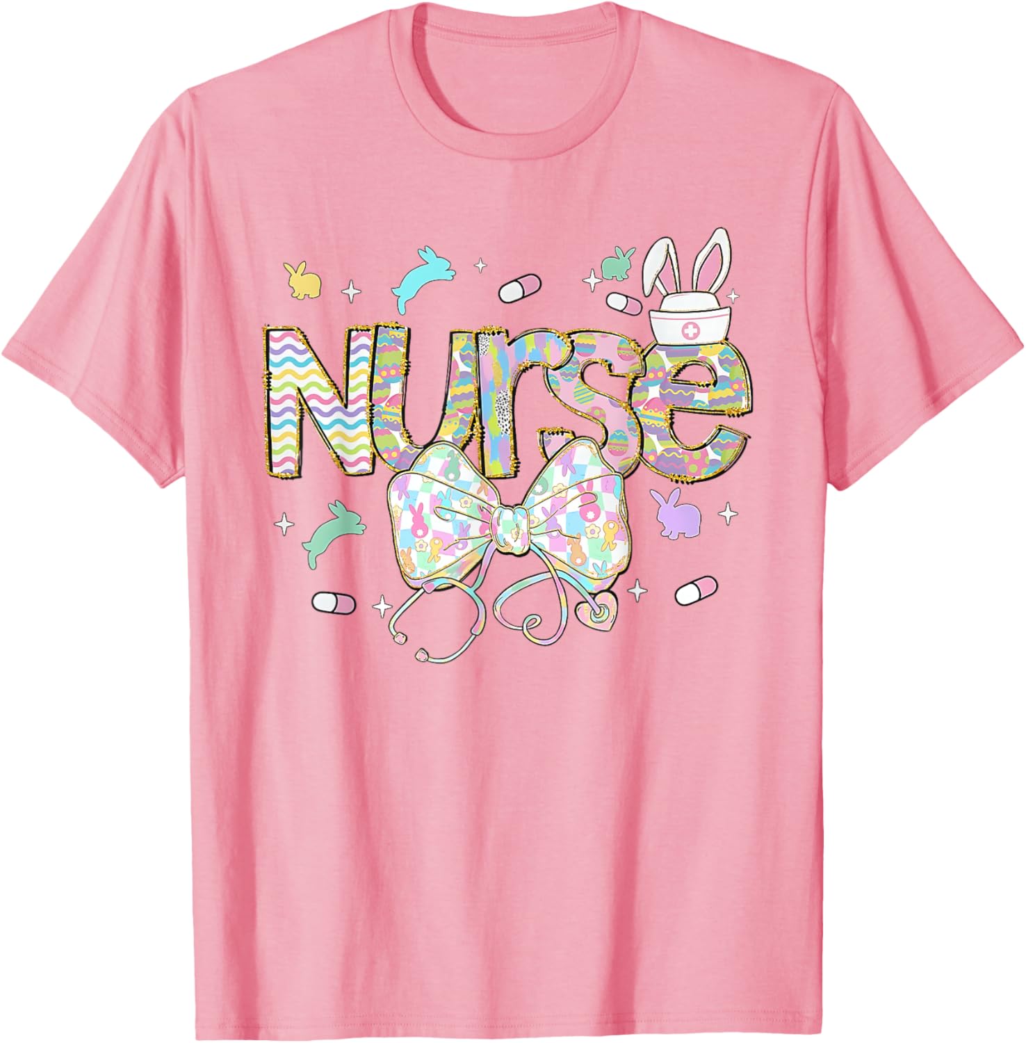 Easter Nurse Coquette Stethoscope Bow Bunny Ear School Nurse T-Shirt