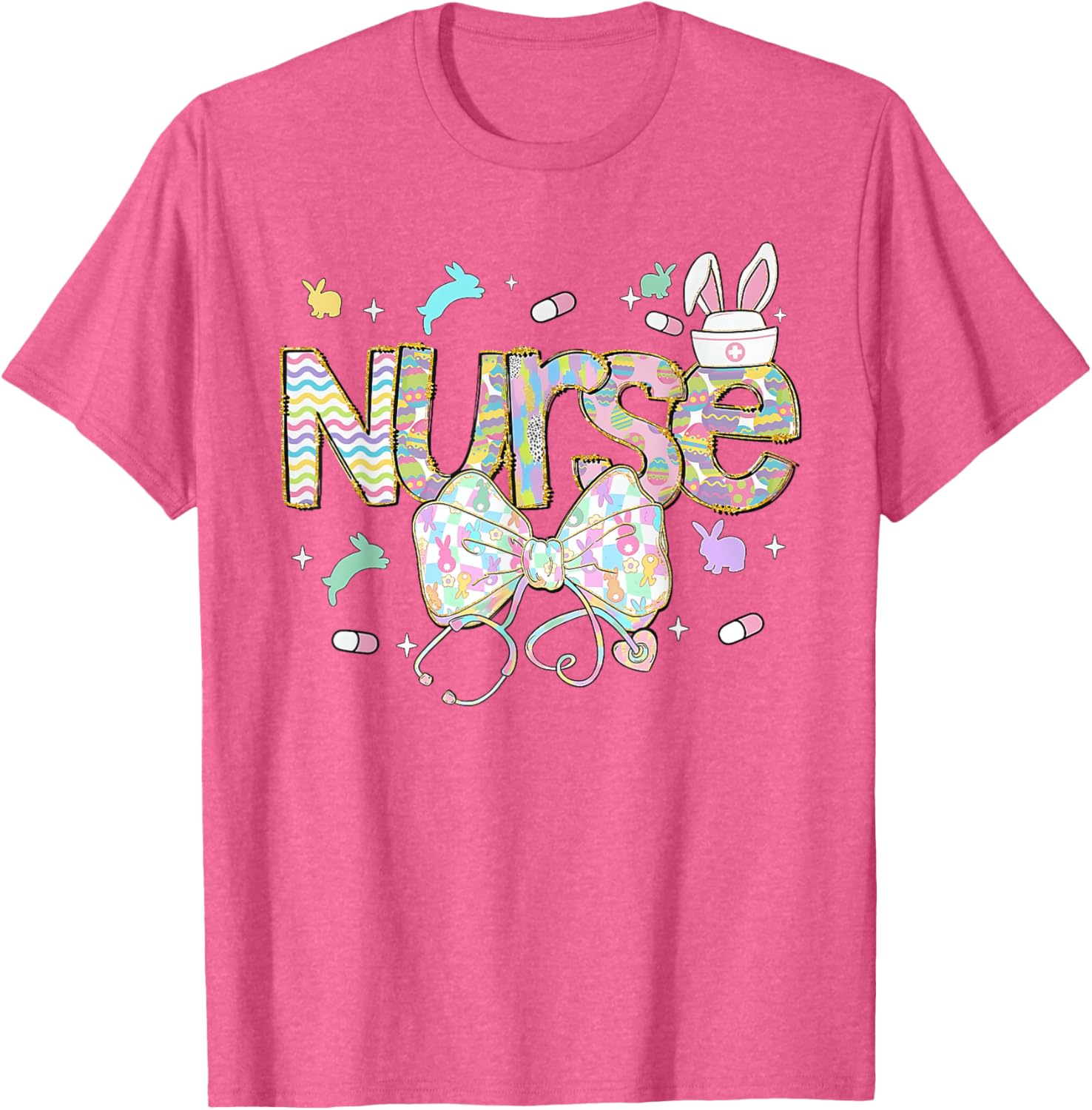 Easter Nurse Coquette Stethoscope Bow Bunny Ear School Nurse T-Shirt