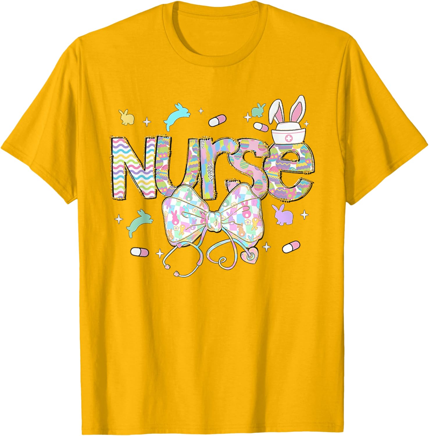 Easter Nurse Coquette Stethoscope Bow Bunny Ear School Nurse T-Shirt