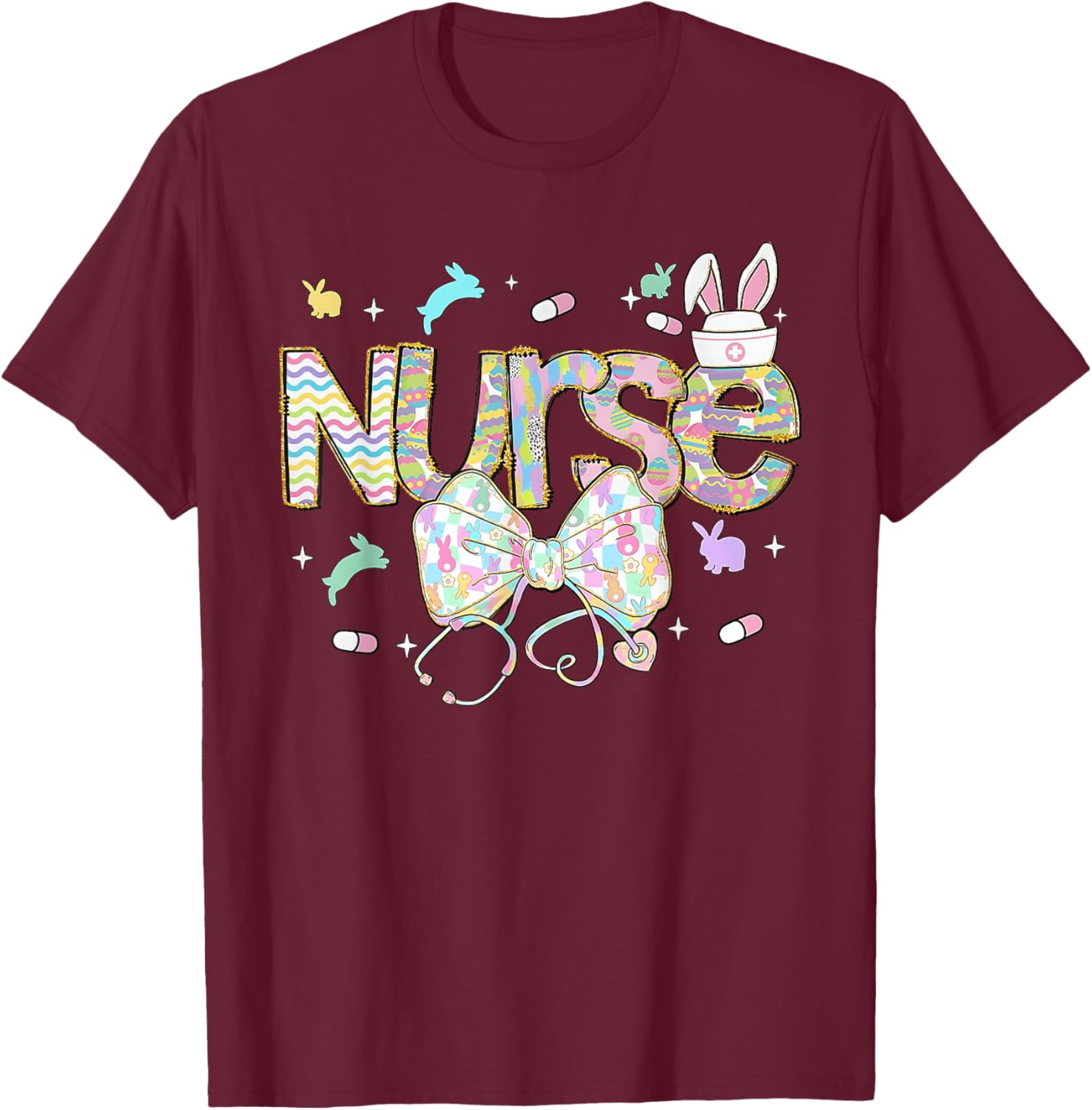 Easter Nurse Coquette Stethoscope Bow Bunny Ear School Nurse T-Shirt