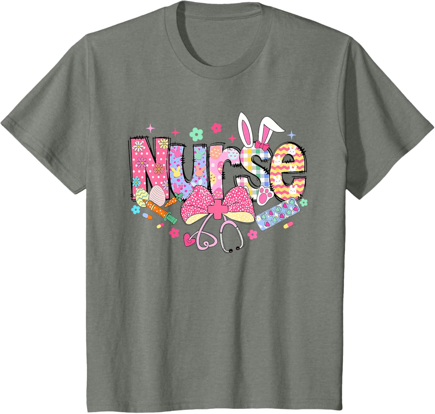 Easter Nurse Coquette Stethoscope Bow Bunny Ear School Nurse T-Shirt