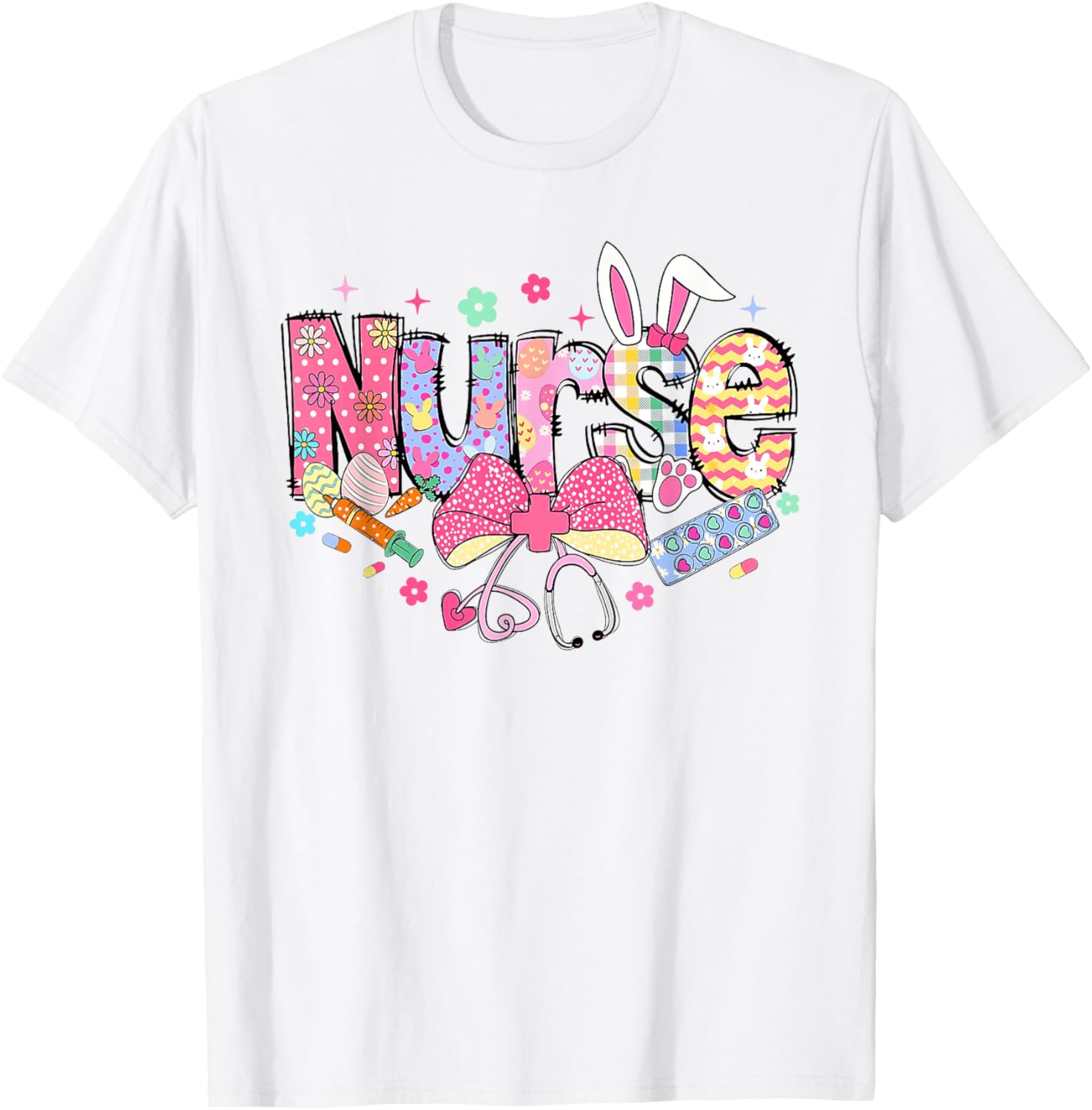 Easter Nurse Coquette Stethoscope Bow Bunny Ear School Nurse T-Shirt