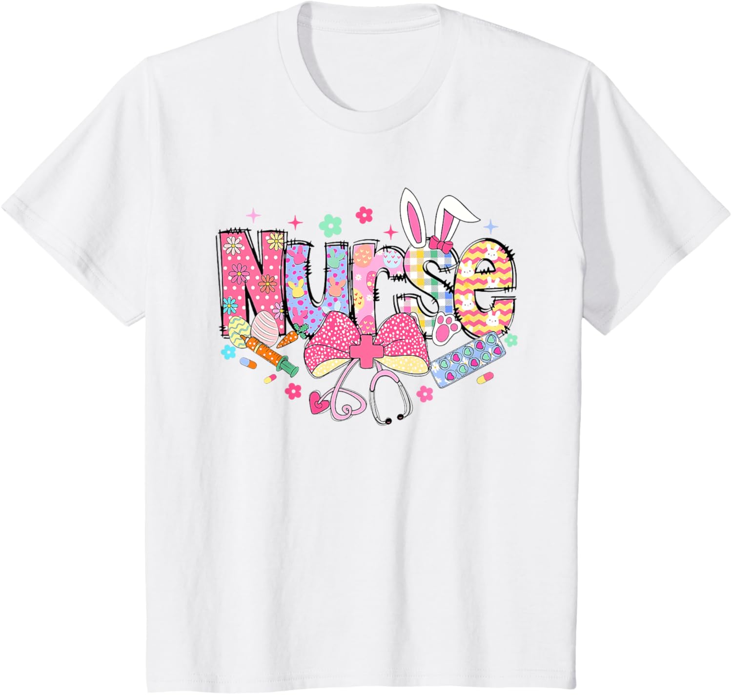 Easter Nurse Coquette Stethoscope Bow Bunny Ear School Nurse T-Shirt