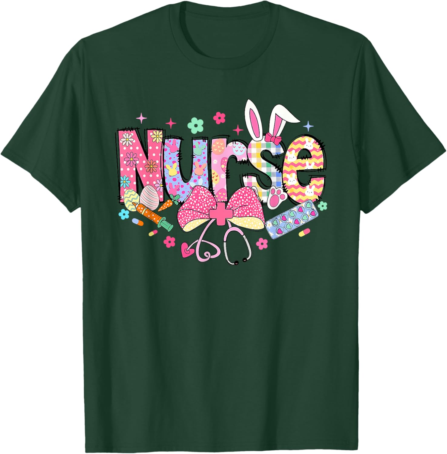 Easter Nurse Coquette Stethoscope Bow Bunny Ear School Nurse T-Shirt