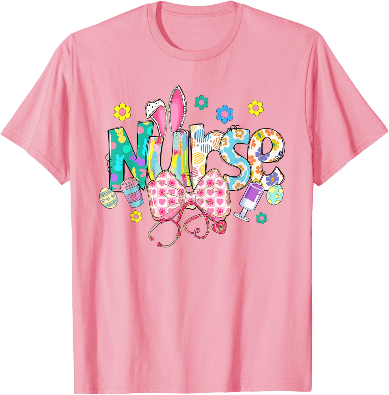 Easter Nurse Coquette Stethoscope Bow Bunny Ear School Nurse T-Shirt