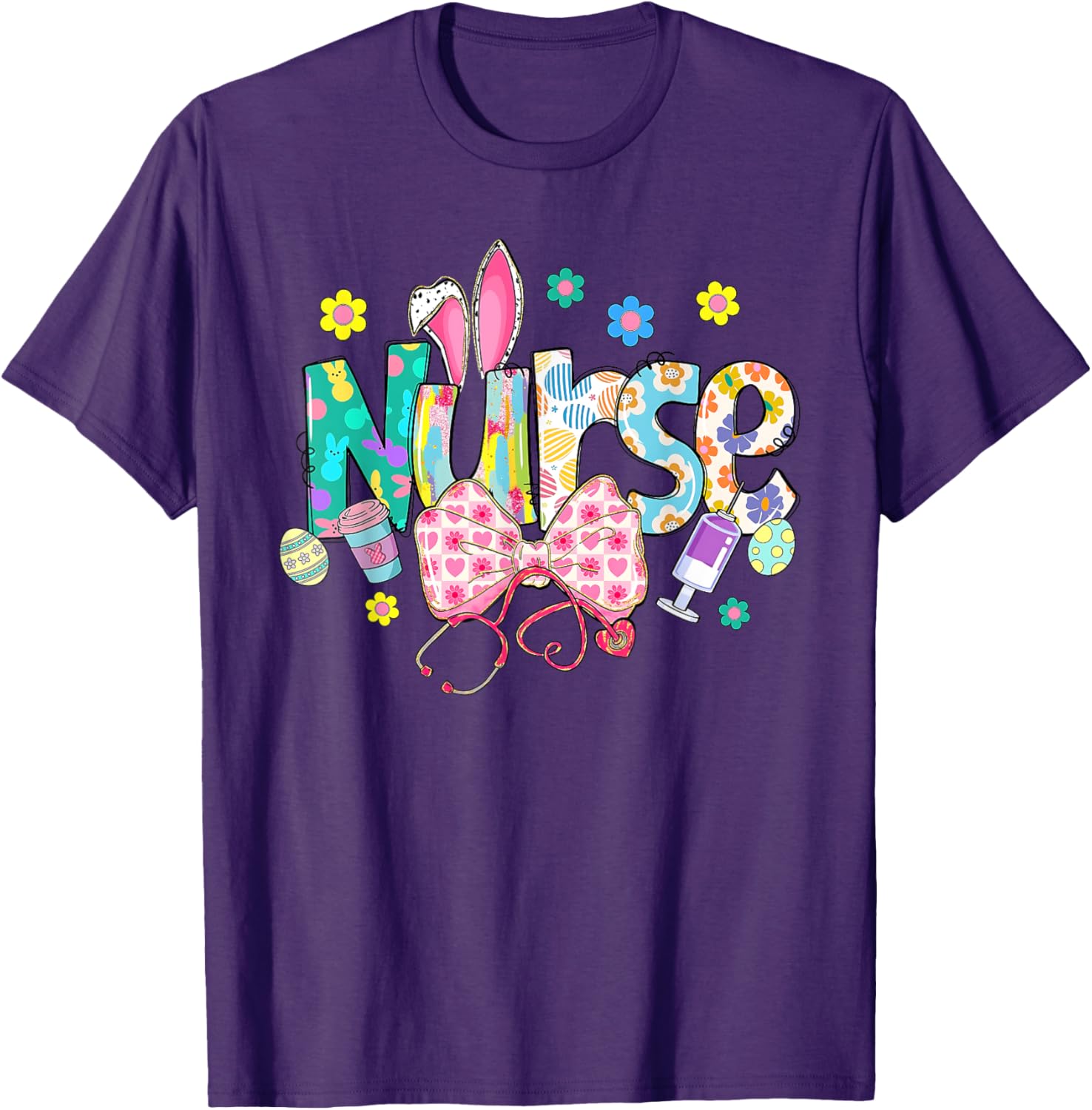 Easter Nurse Coquette Stethoscope Bow Bunny Ear School Nurse T-Shirt