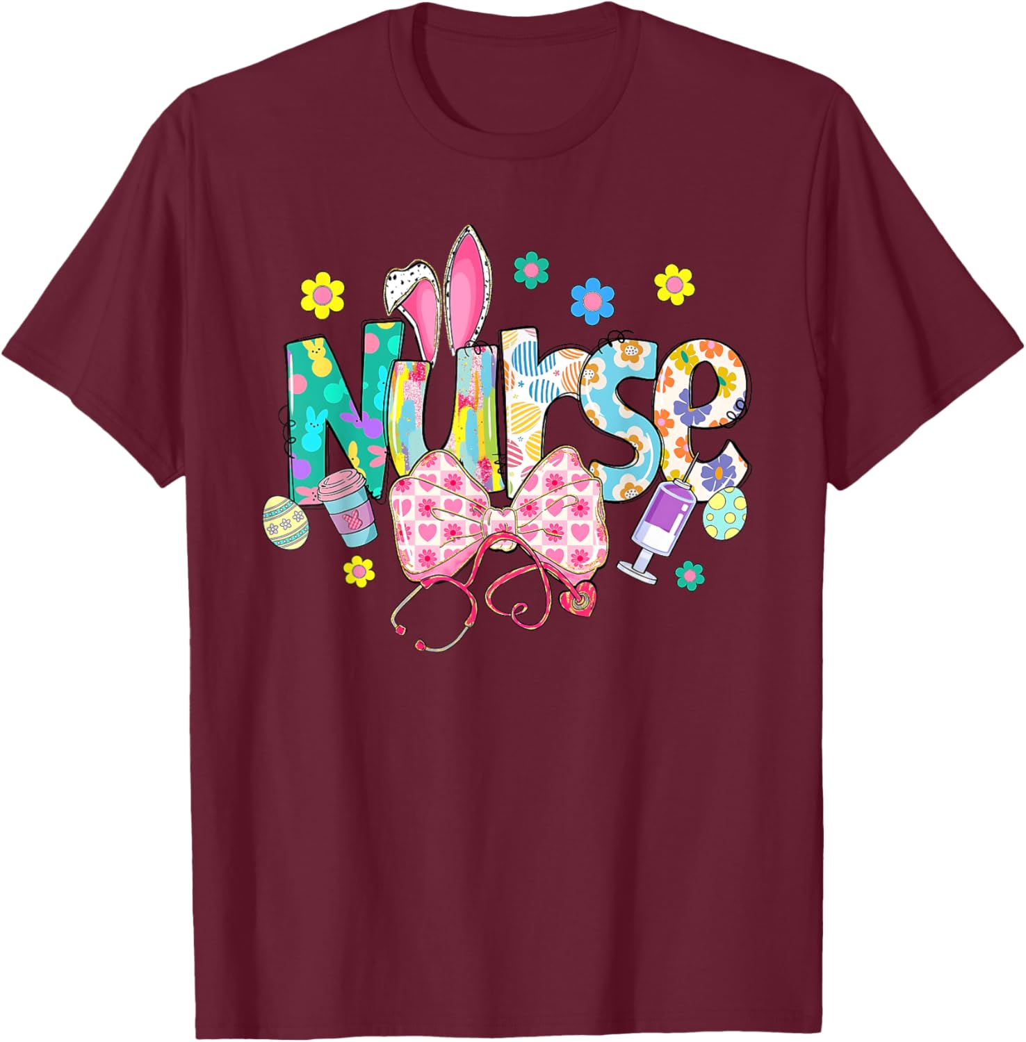 Easter Nurse Coquette Stethoscope Bow Bunny Ear School Nurse T-Shirt