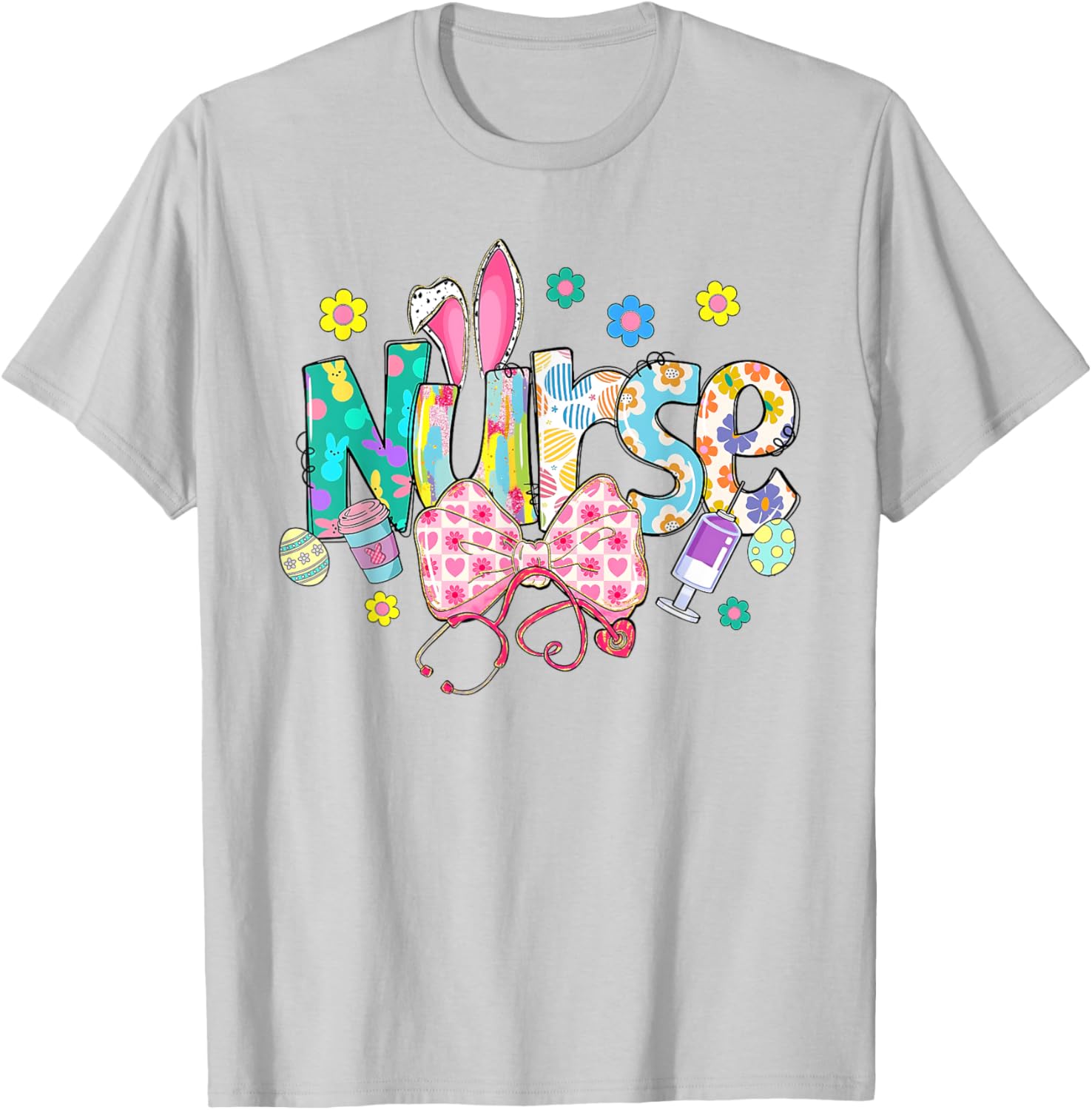 Easter Nurse Coquette Stethoscope Bow Bunny Ear School Nurse T-Shirt