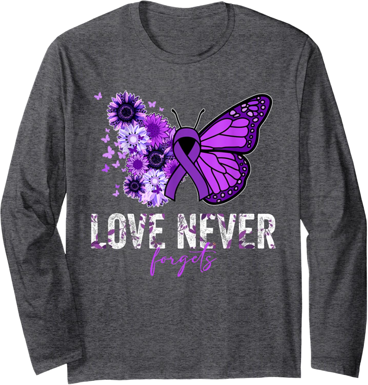 End Alzheimers Love Never Forgets Alzheimers Awareness Retro Long Sleeve T-Shirt