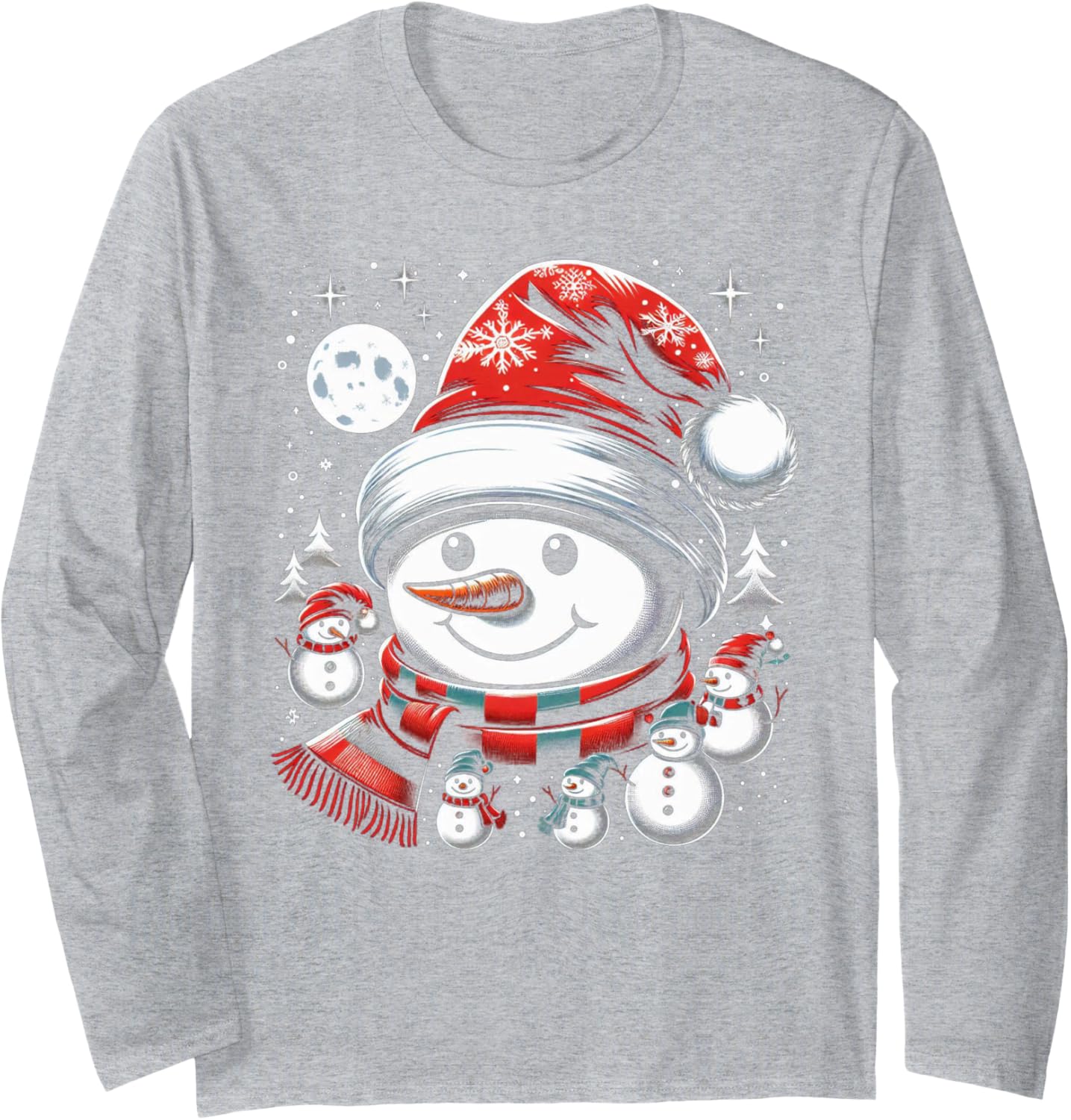 Face Snowman Christmas Matching Squad Family Men Women Kids Long Sleeve T-Shirt