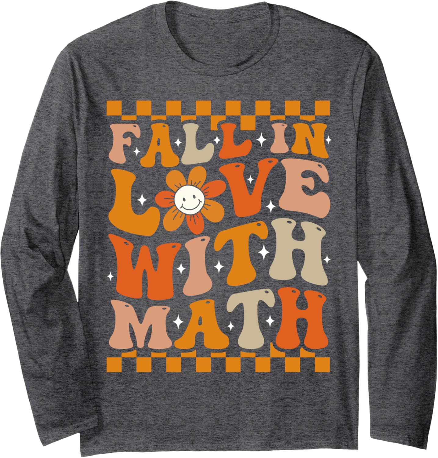 Fall In Love With Math Cute Groovy Thanksgiving Math Teacher Long Sleeve T-Shirt