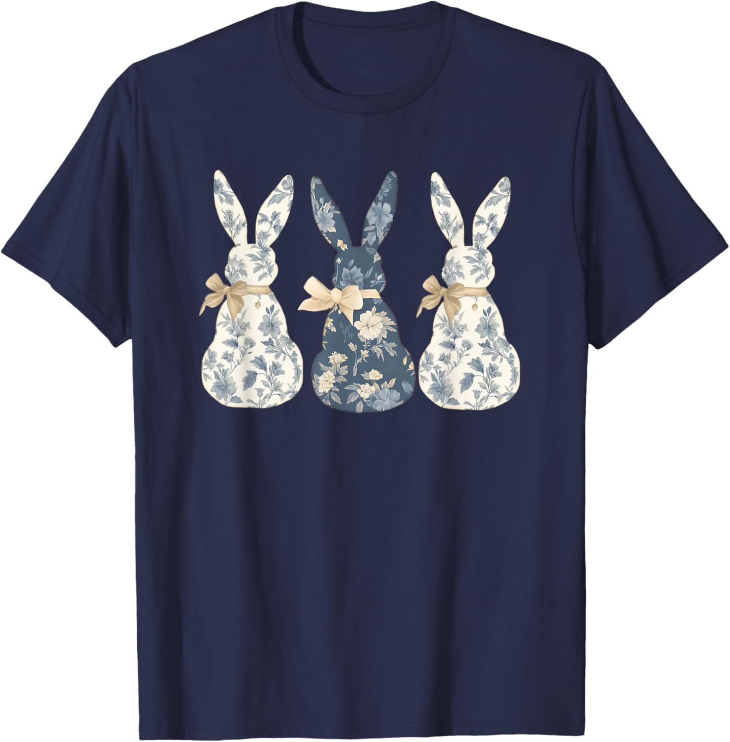 Floral Blue Bunny Cute Happy Easter Day Coquette Bow Flower T-Shirt