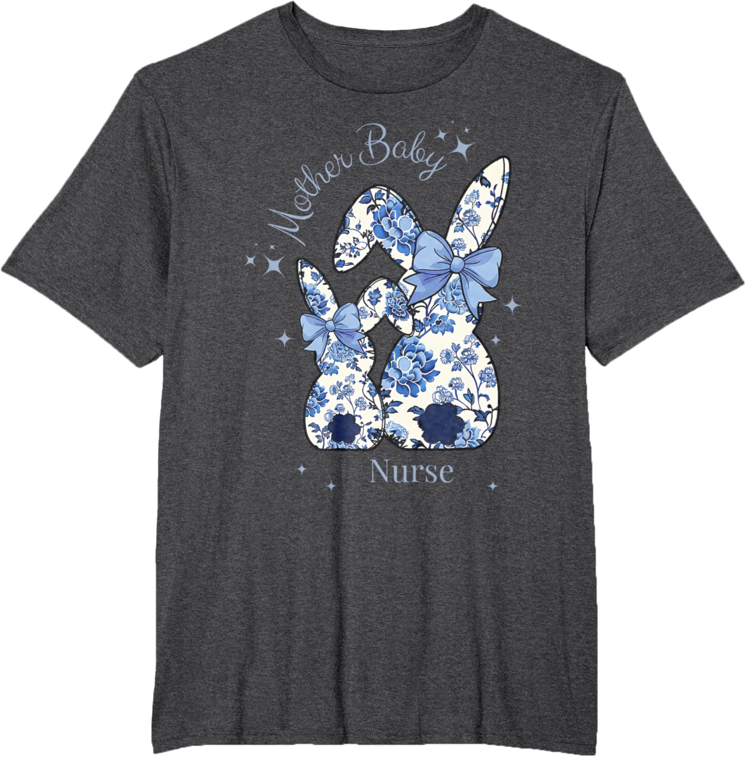 Floral Blue Coquette Bow Bunny Easter Mother Baby Nurse T-Shirt