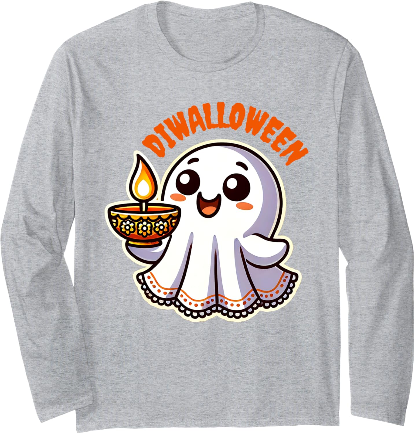 Fun Boo Ghost Lantern Diwali Deepavali Halloween Diwalloween Long Sleeve T-Shirt