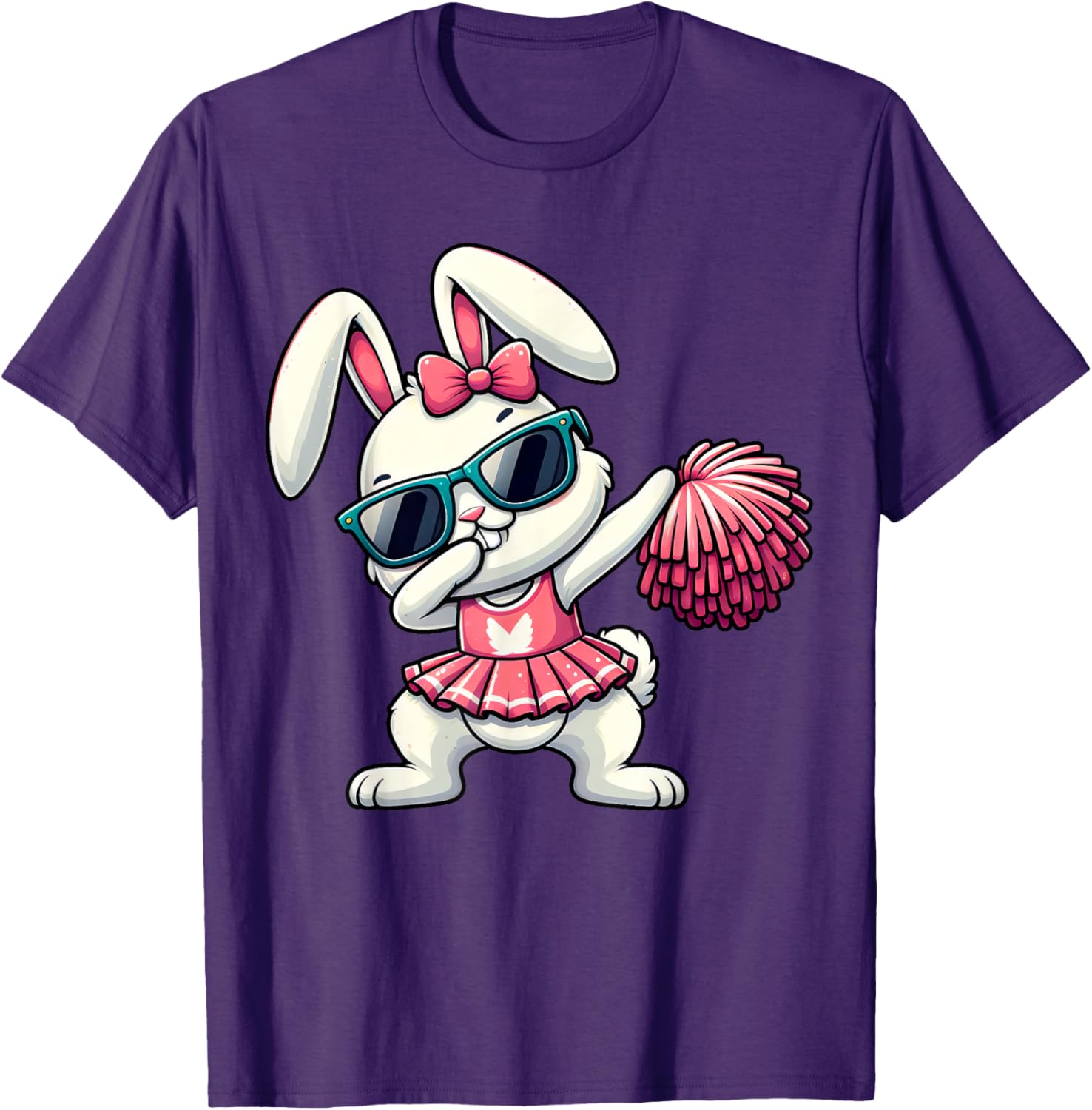 Funny Dabbing Bunny Cheerleader Happy Easter Day Boys Girls T-Shirt