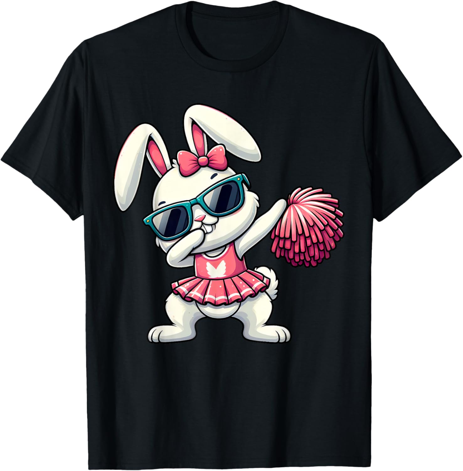 Funny Dabbing Bunny Cheerleader Happy Easter Day Boys Girls T-Shirt