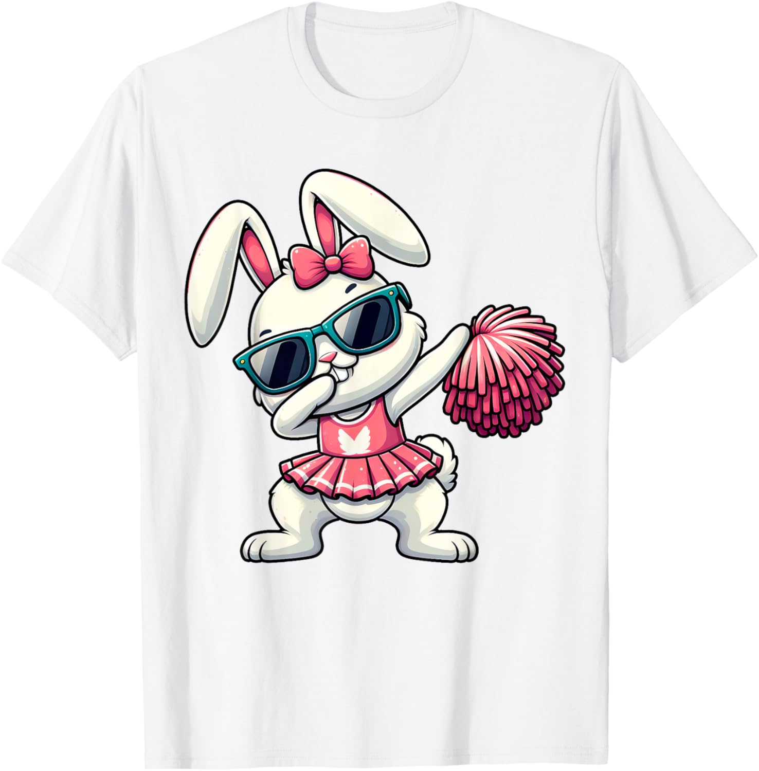 Funny Dabbing Bunny Cheerleader Happy Easter Day Boys Girls T-Shirt