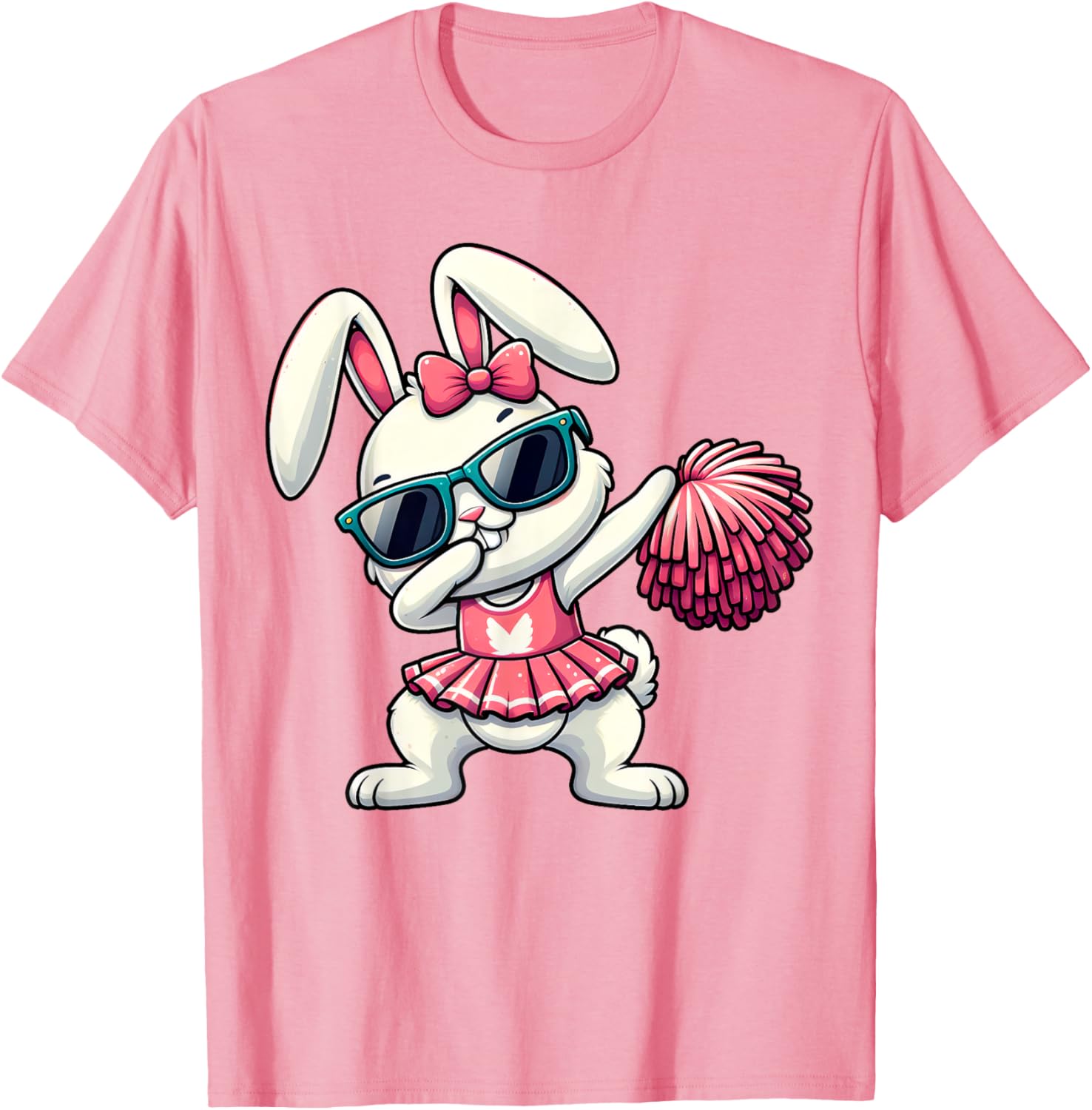 Funny Dabbing Bunny Cheerleader Happy Easter Day Boys Girls T-Shirt