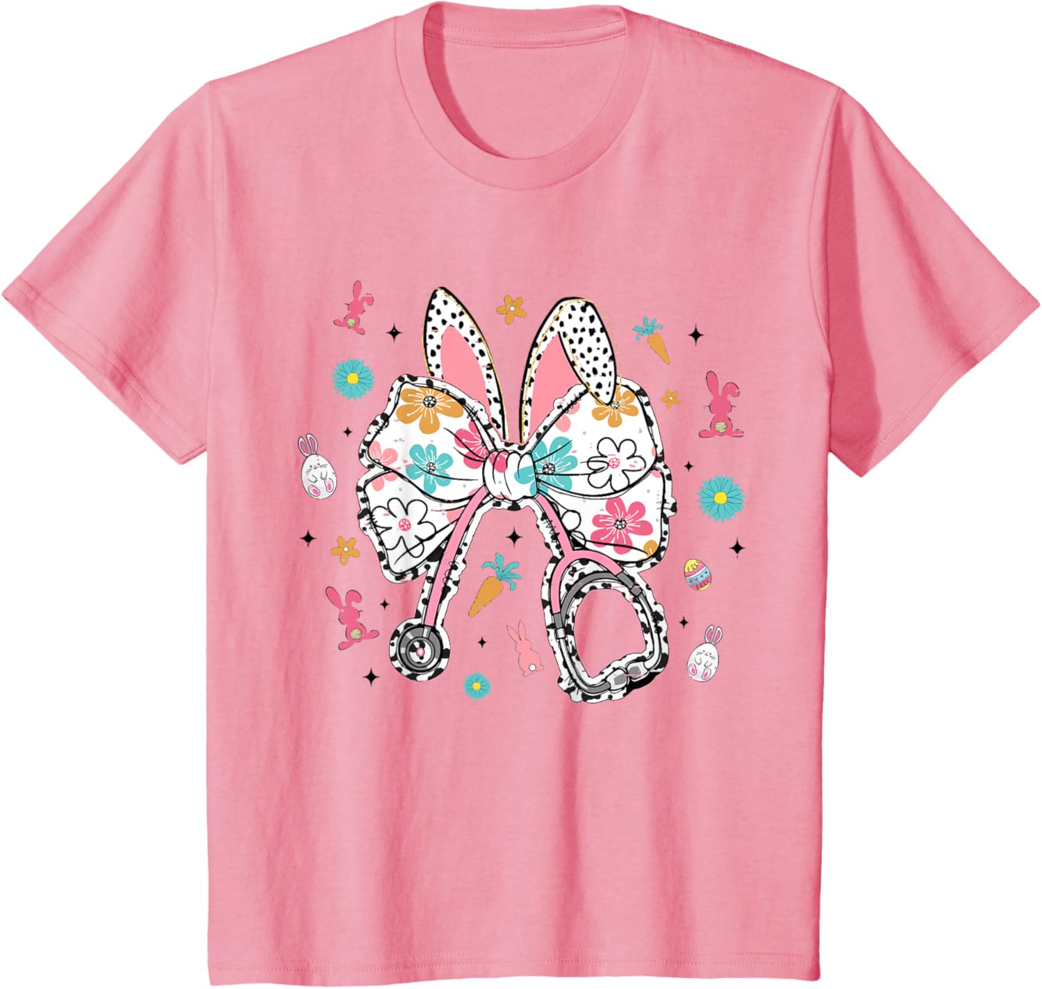 Funny Easter Bunny Coquette Bow Cute Nurse Easter Day 2025 T-Shirt