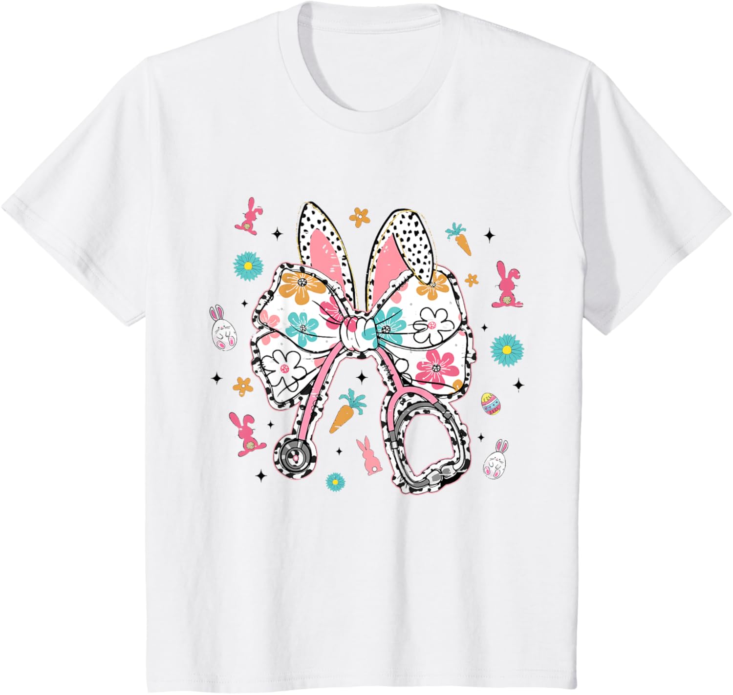 Funny Easter Bunny Coquette Bow Cute Nurse Easter Day 2025 T-Shirt