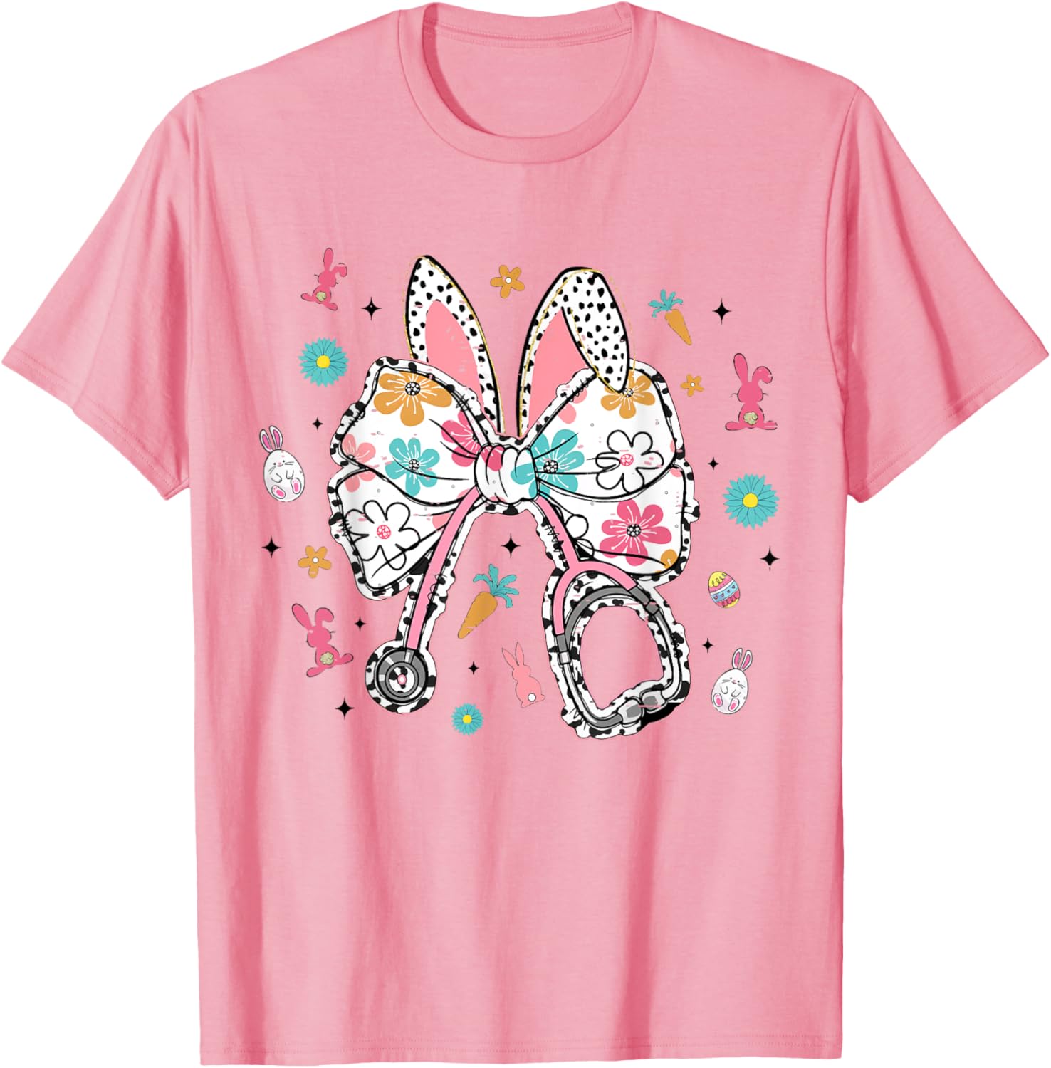 Funny Easter Bunny Coquette Bow Cute Nurse Easter Day 2025 T-Shirt