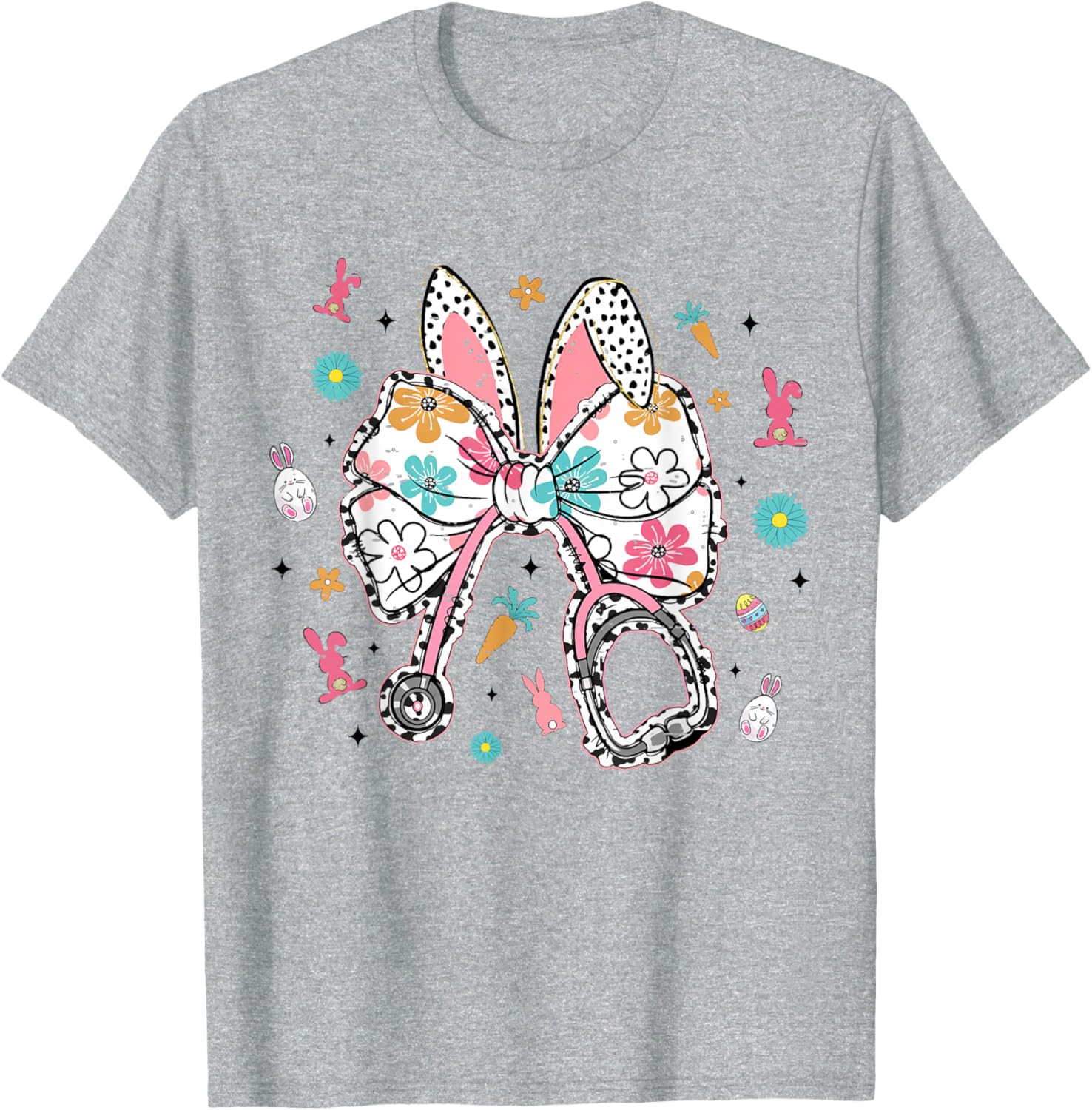 Funny Easter Bunny Coquette Bow Cute Nurse Easter Day 2025 T-Shirt