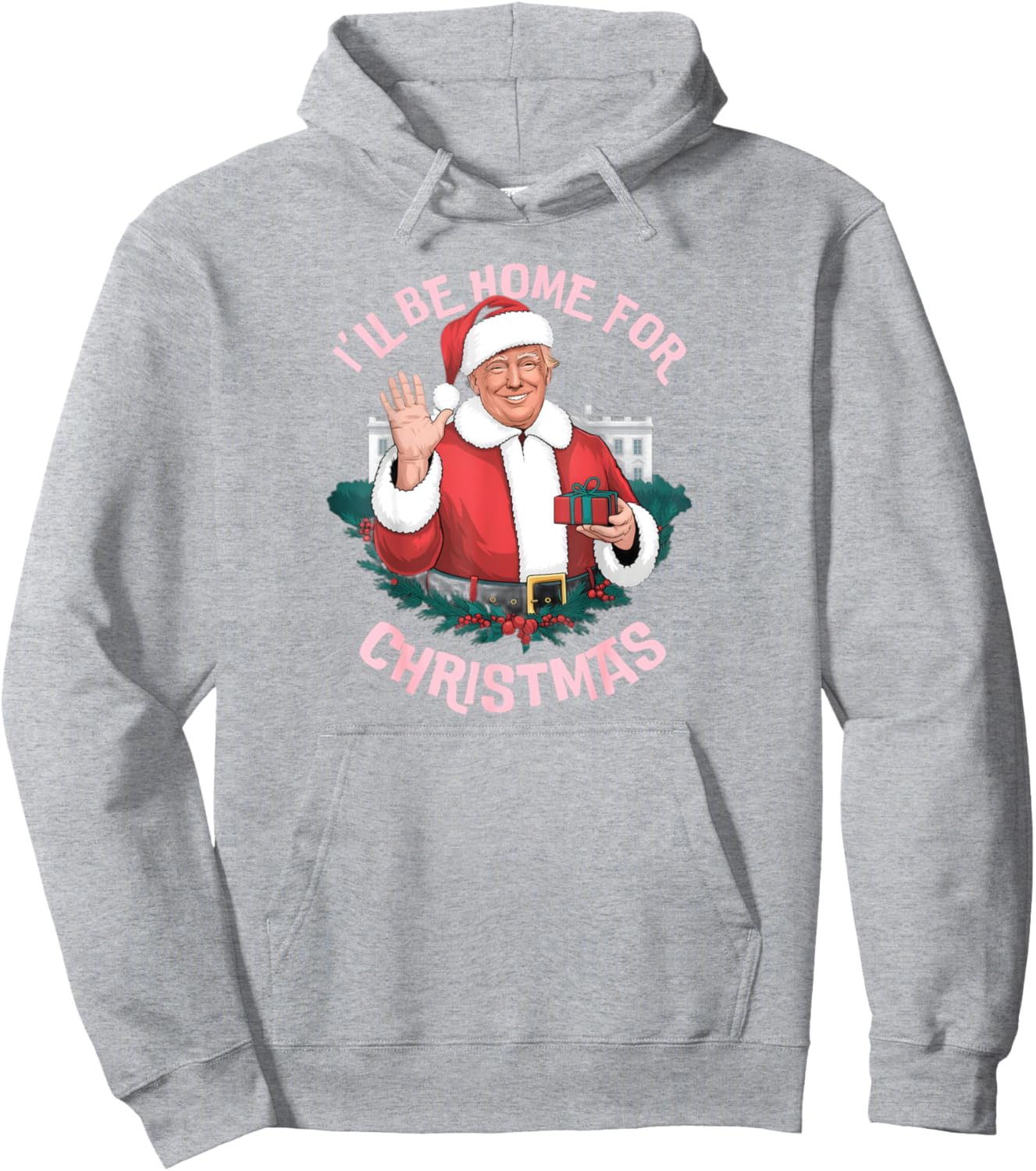 Funny I'll Be Home for Christmas Santa Trump Political PJs Pullover Hoodie