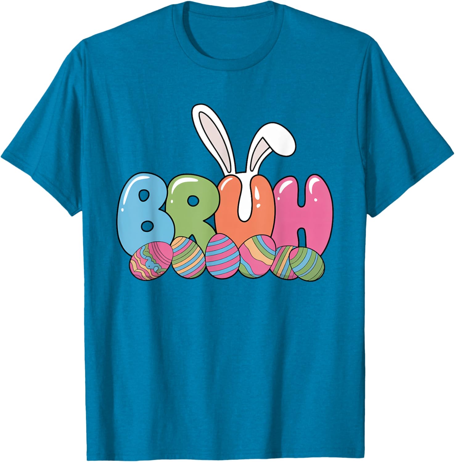 Funny Kids Bruh Easter Day Bunny Ears Colorful Eggs Hunting T-Shirt