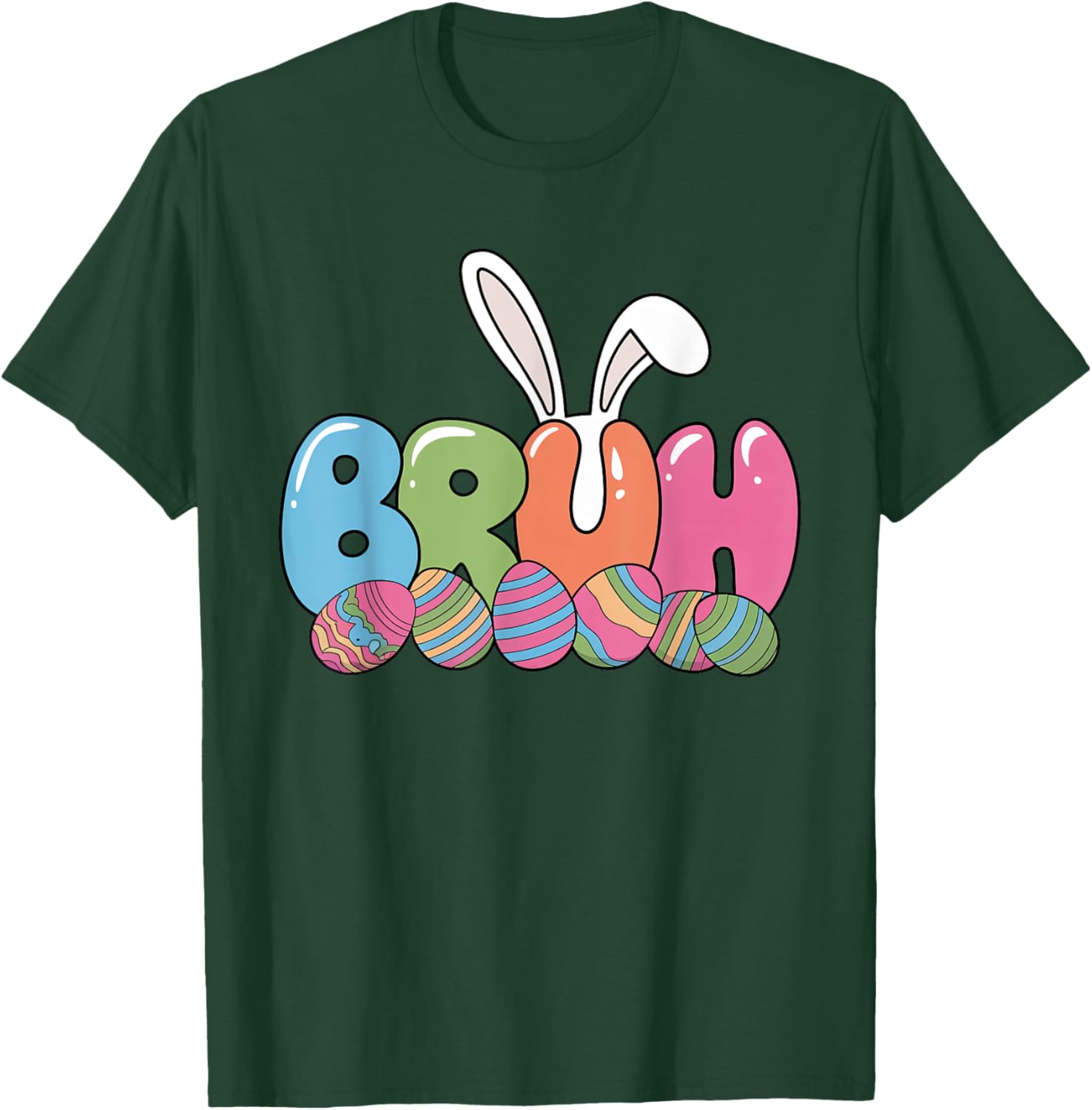 Funny Kids Bruh Easter Day Bunny Ears Colorful Eggs Hunting T-Shirt