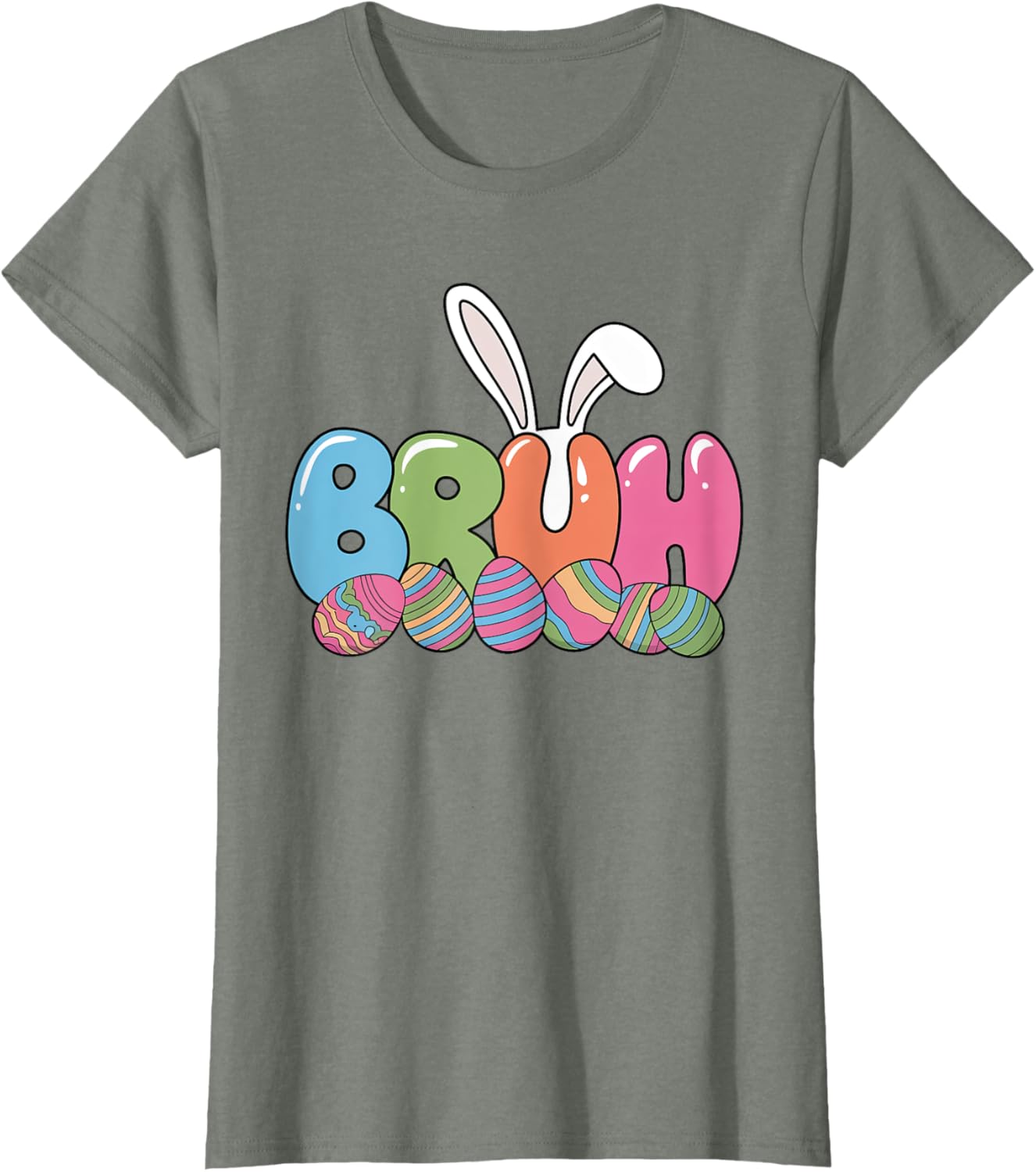 Funny Kids Bruh Easter Day Bunny Ears Colorful Eggs Hunting T-Shirt