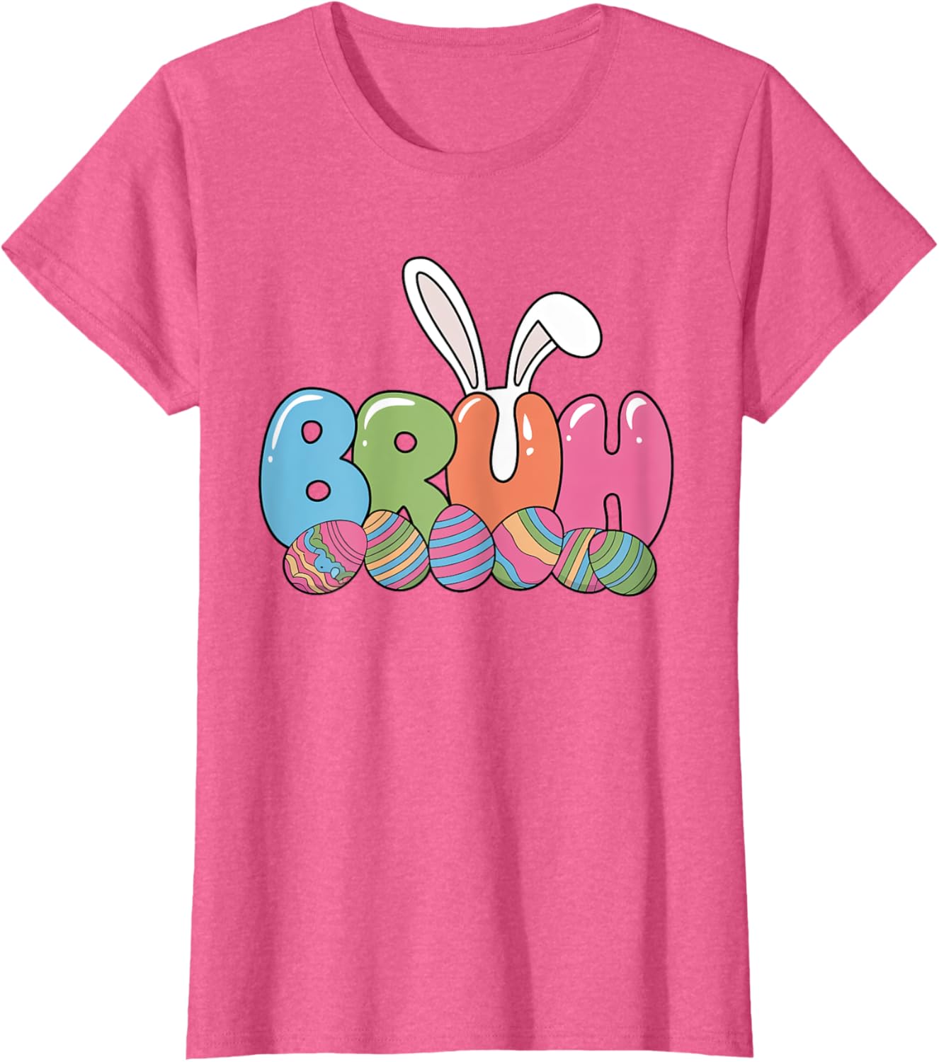 Funny Kids Bruh Easter Day Bunny Ears Colorful Eggs Hunting T-Shirt