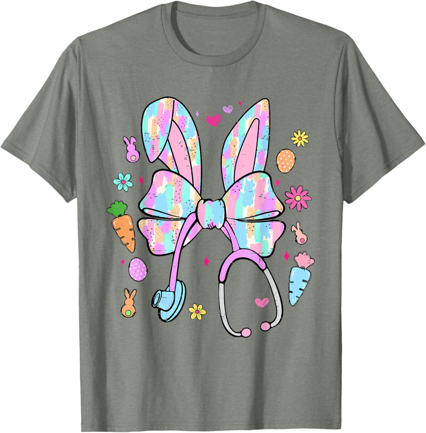 Funny Nurse Easter Day Coquette Bow Stethoscope Bunny Easter T-Shirt