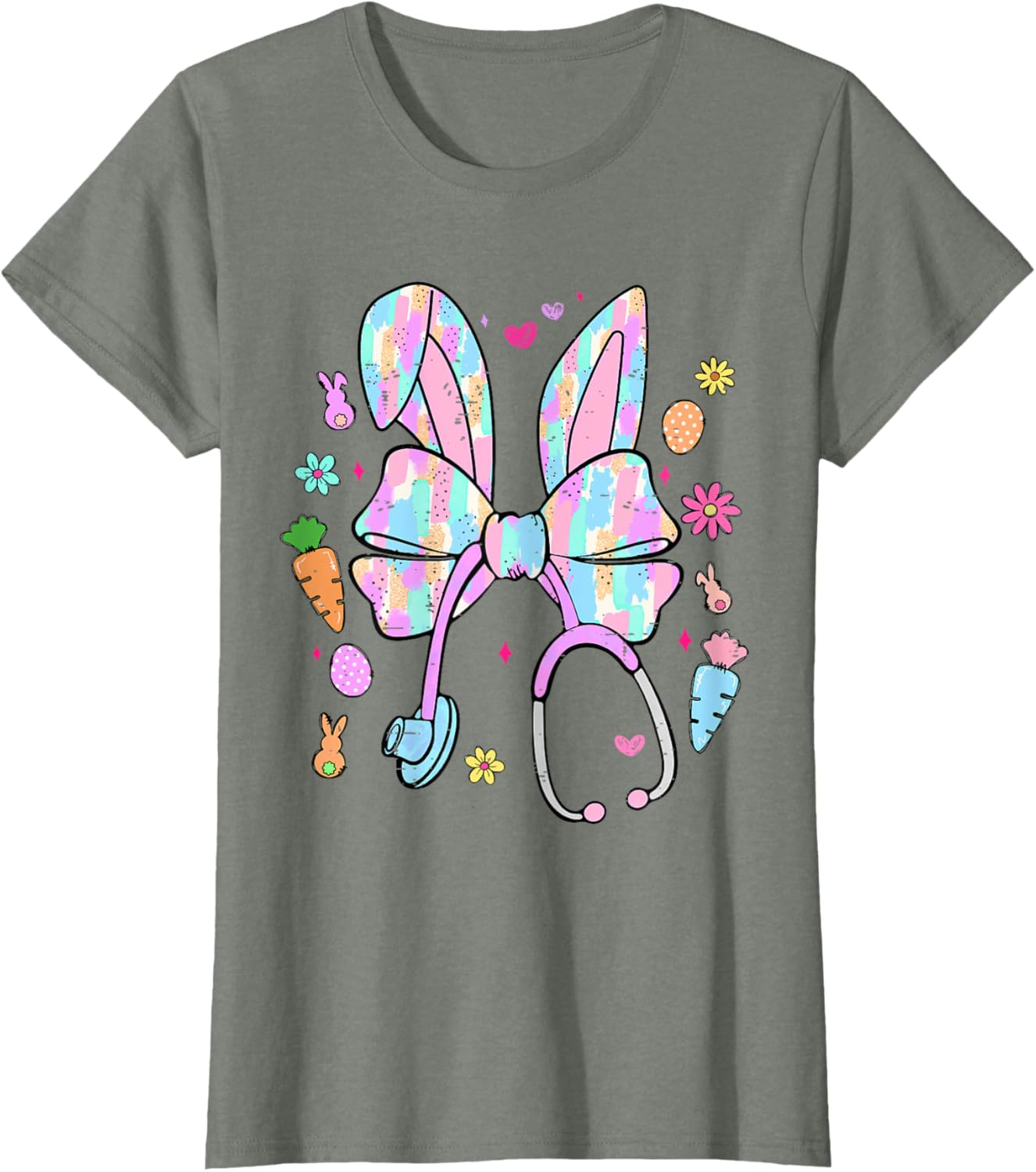 Funny Nurse Easter Day Coquette Bow Stethoscope Bunny Easter T-Shirt