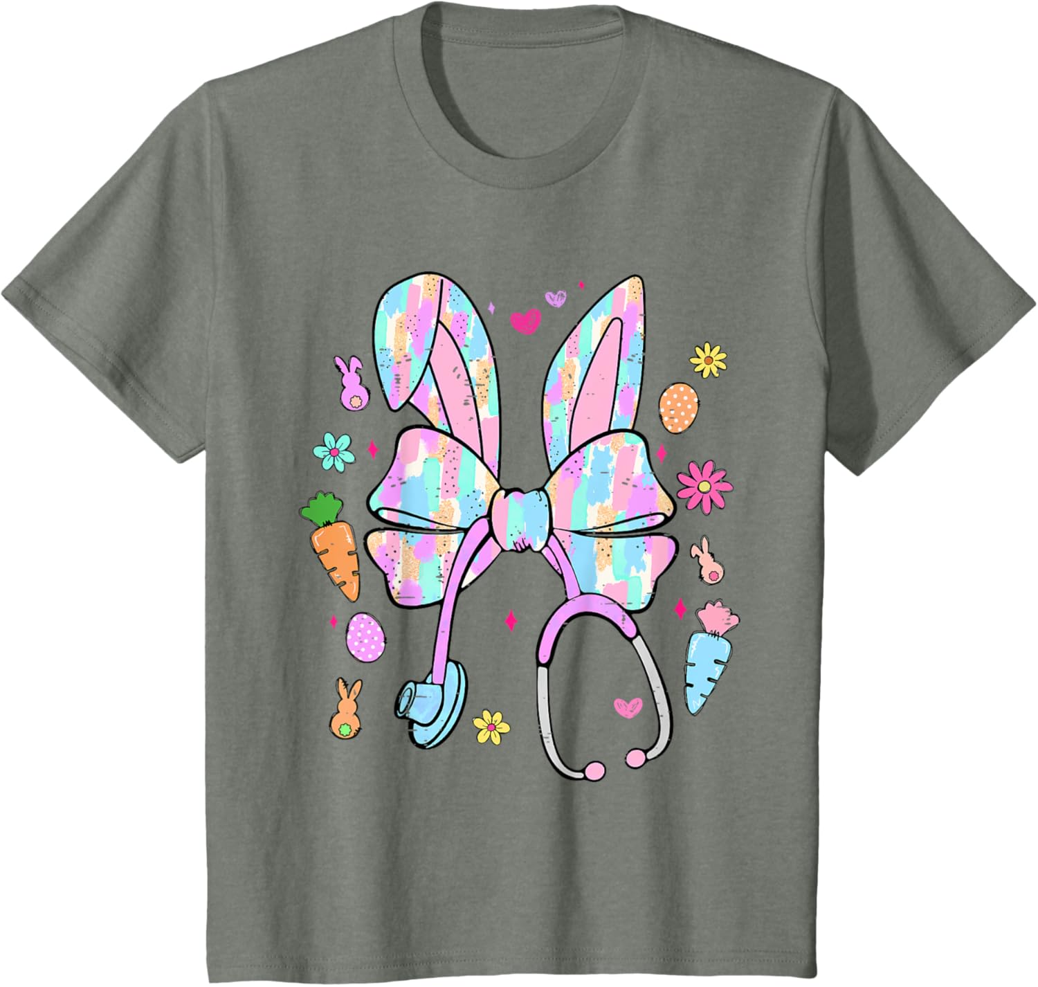 Funny Nurse Easter Day Coquette Bow Stethoscope Bunny Easter T-Shirt