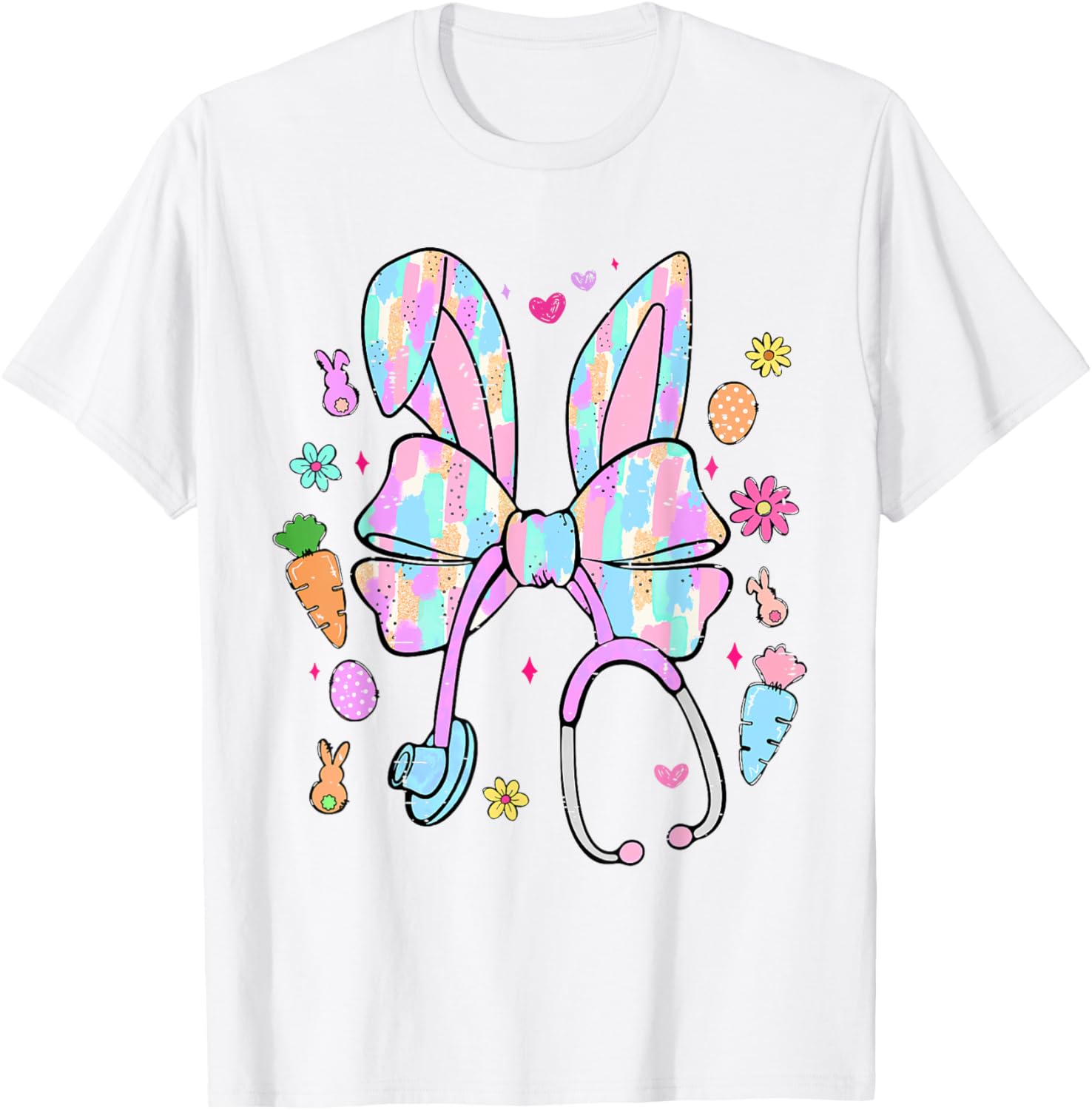 Funny Nurse Easter Day Coquette Bow Stethoscope Bunny Easter T-Shirt