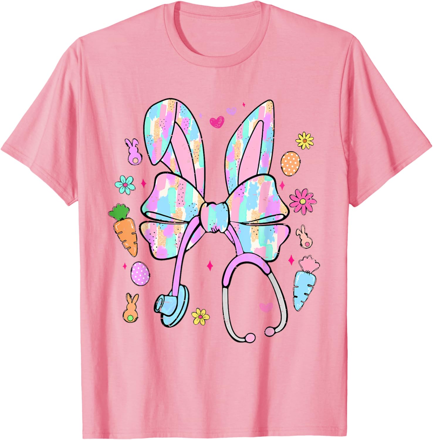 Funny Nurse Easter Day Coquette Bow Stethoscope Bunny Easter T-Shirt