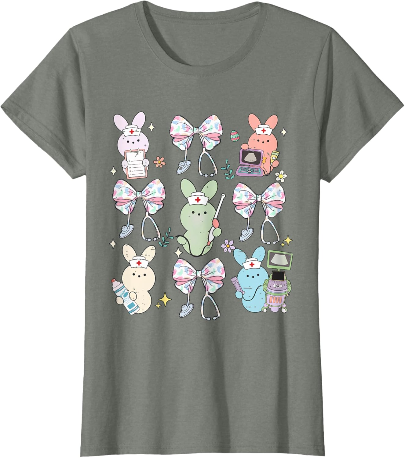 Funny Nurse Squad Cute Coquette Bow Bunny Nurse Easter Day T-Shirt