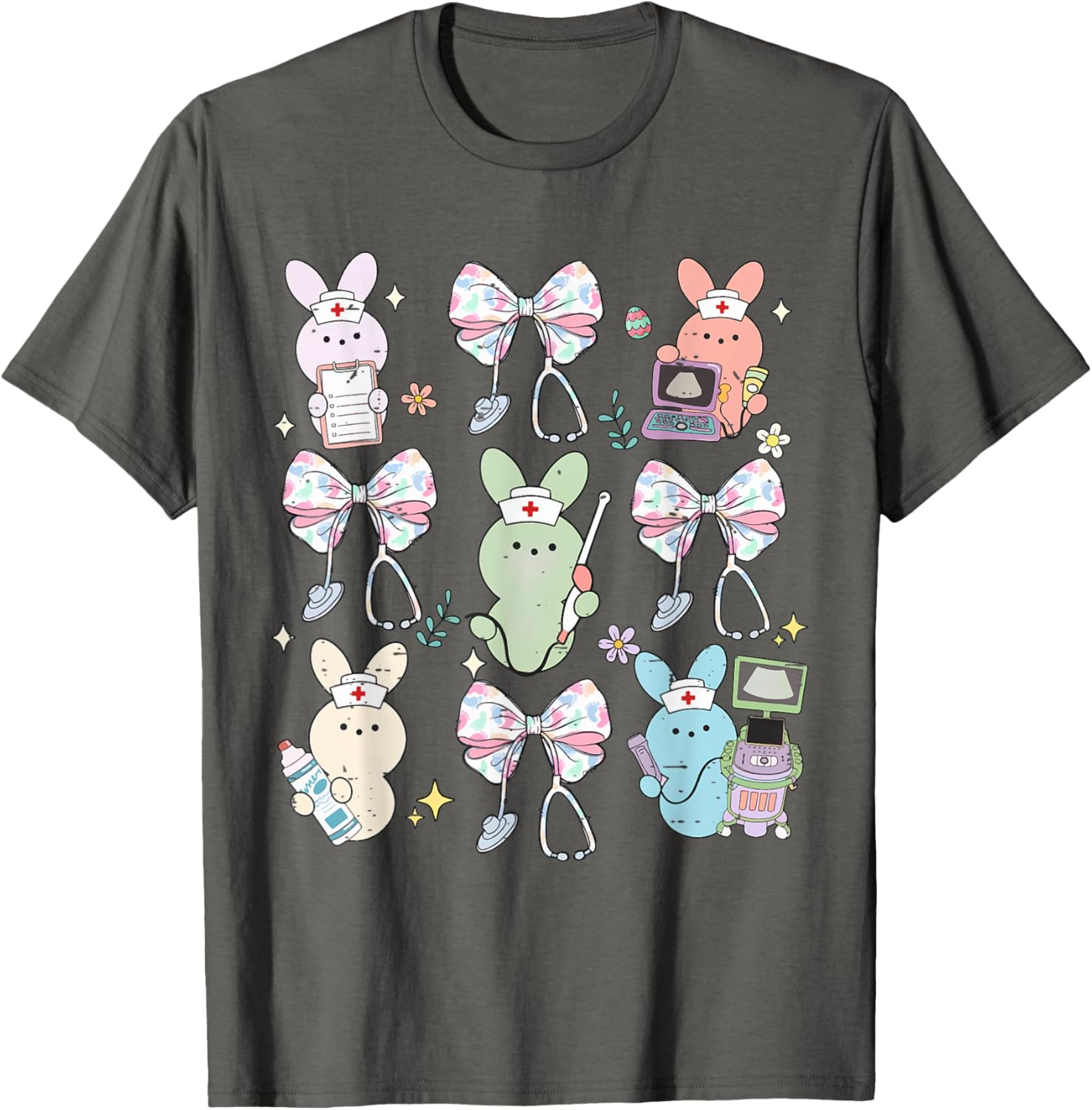 Funny Nurse Squad Cute Coquette Bow Bunny Nurse Easter Day T-Shirt