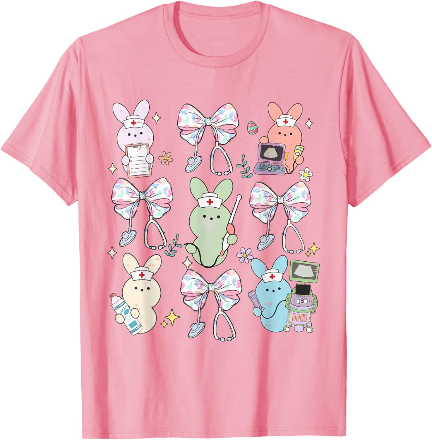 Funny Nurse Squad Cute Coquette Bow Bunny Nurse Easter Day T-Shirt