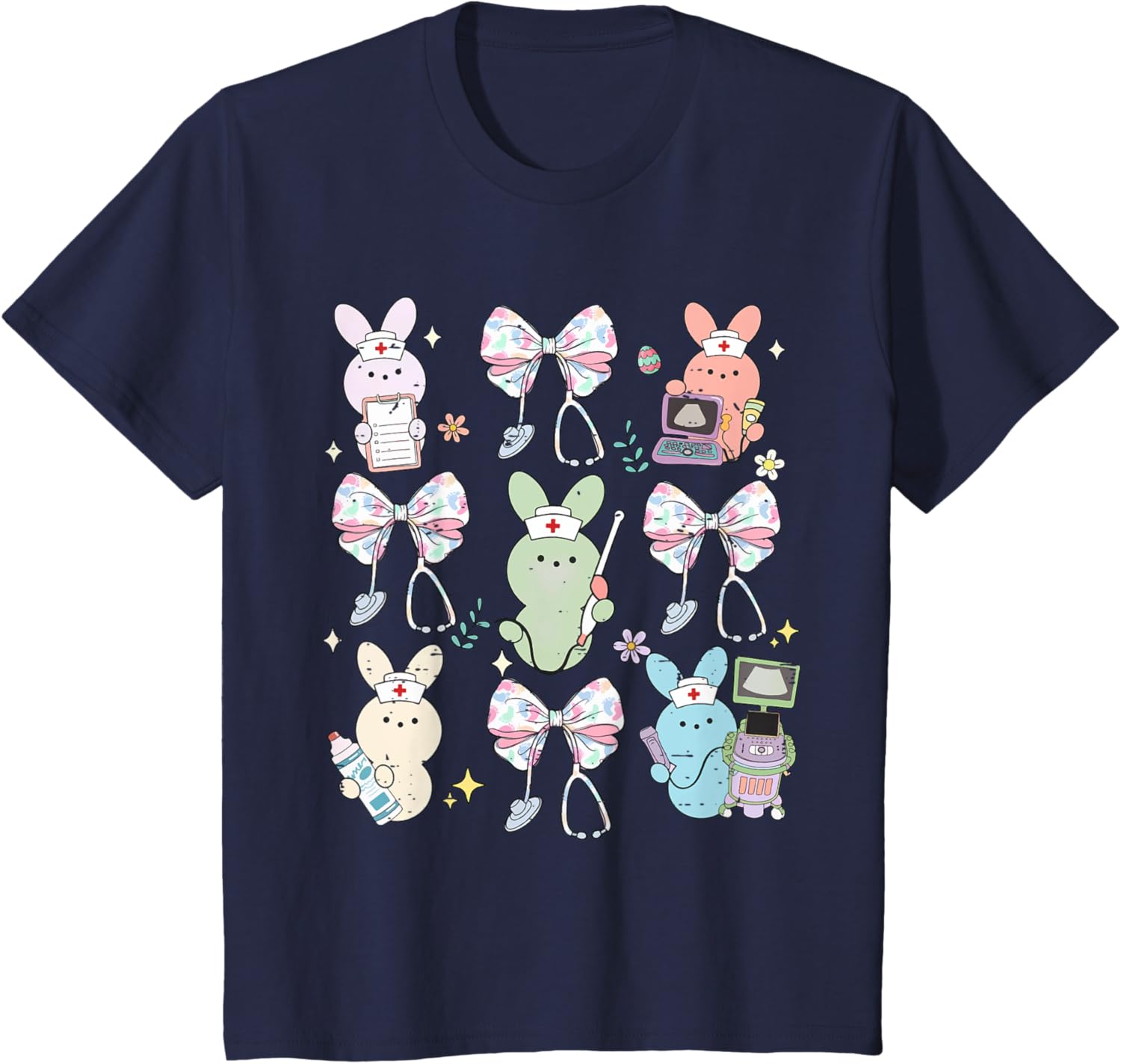 Funny Nurse Squad Cute Coquette Bow Bunny Nurse Easter Day T-Shirt