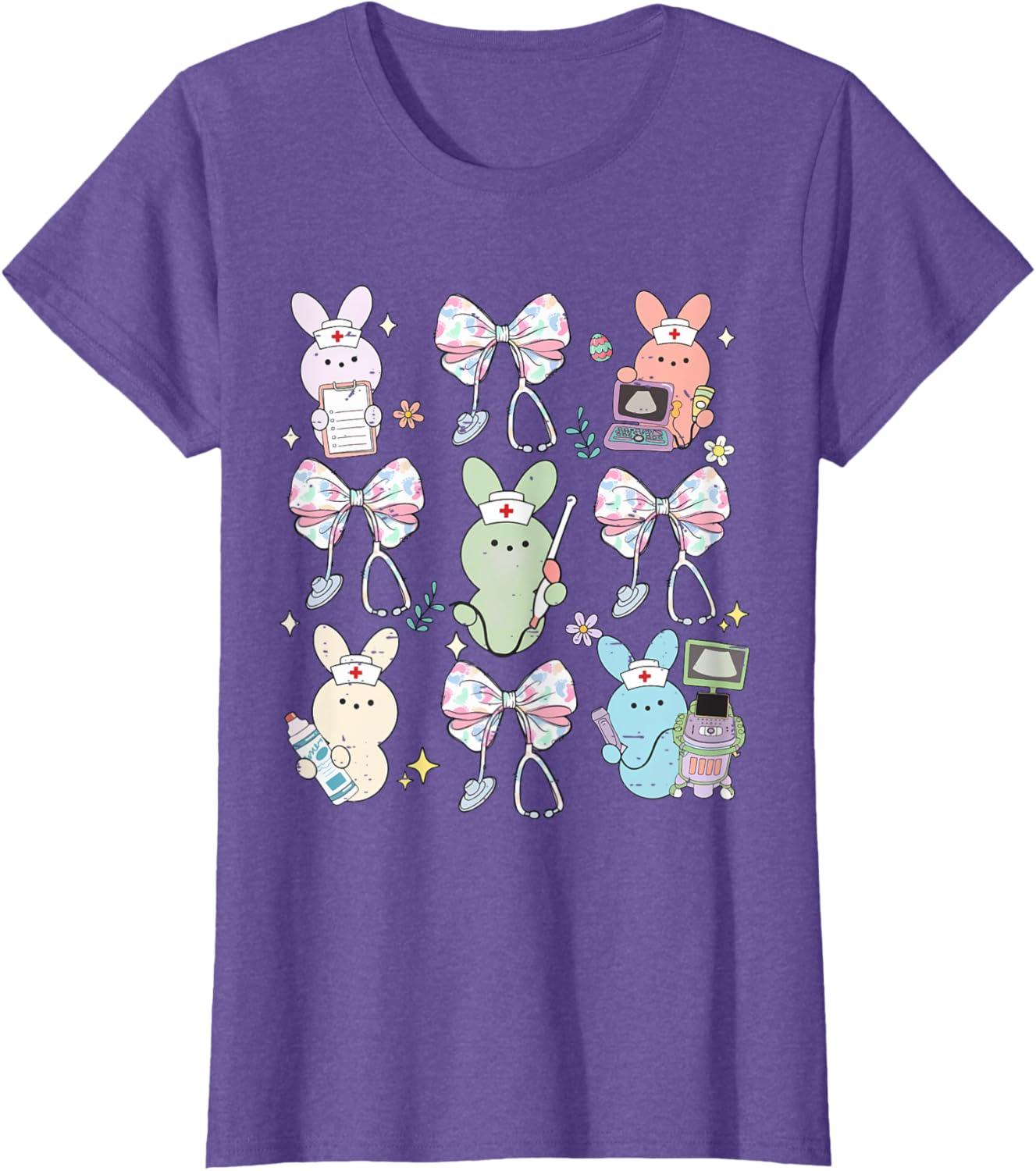 Funny Nurse Squad Cute Coquette Bow Bunny Nurse Easter Day T-Shirt