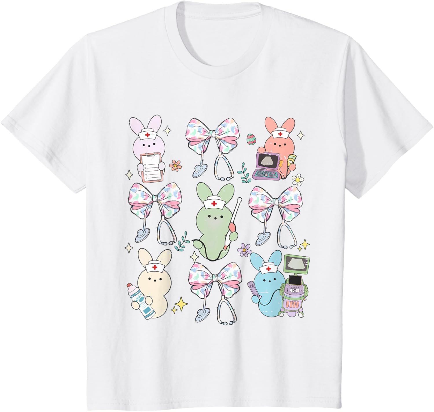 Funny Nurse Squad Cute Coquette Bow Bunny Nurse Easter Day T-Shirt