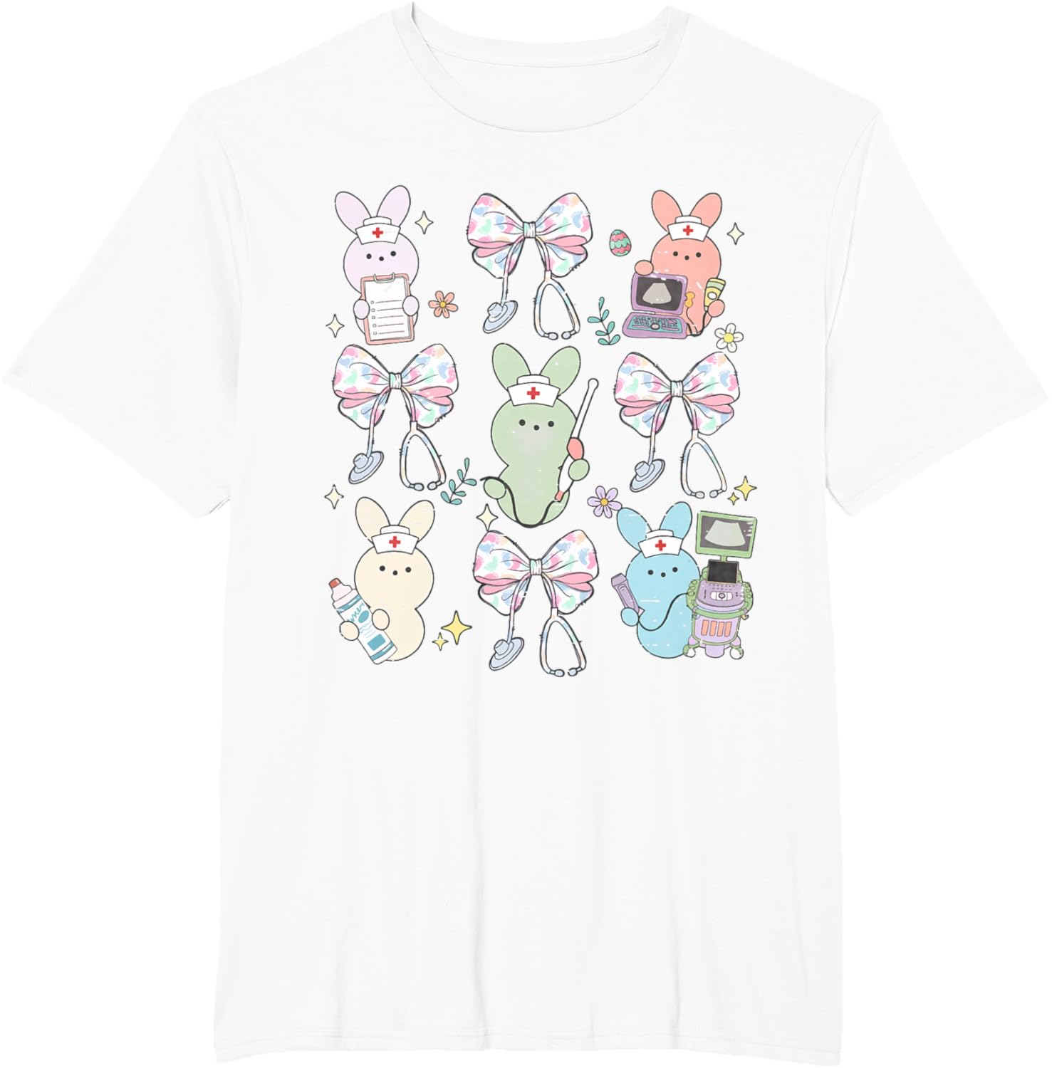 Funny Nurse Squad Cute Coquette Bow Bunny Nurse Easter Day T-Shirt