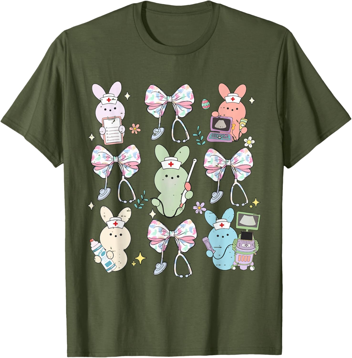 Funny Nurse Squad Cute Coquette Bow Bunny Nurse Easter Day T-Shirt